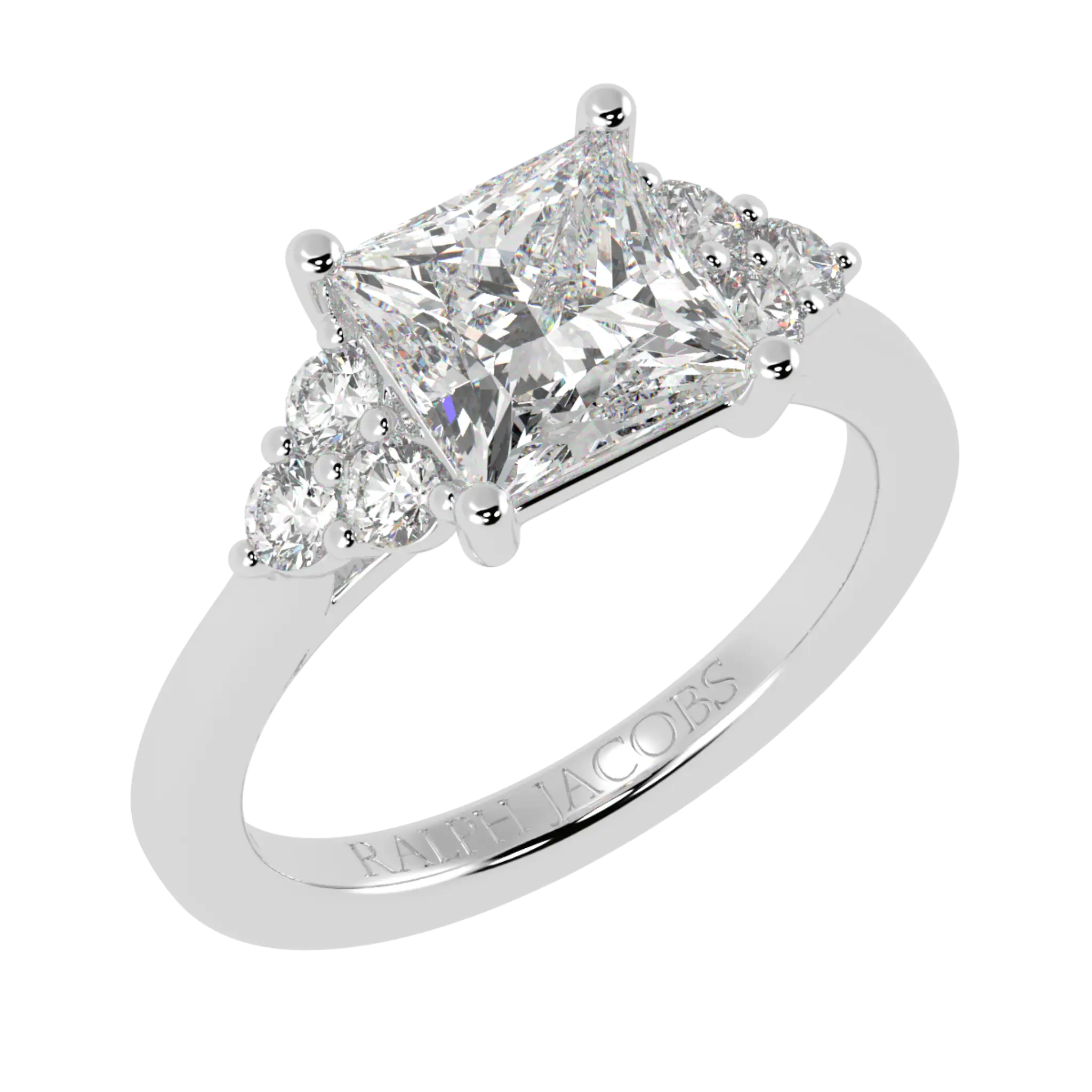 Carrie 18K White Gold Side Stone Engagement Ring | Princess Shape