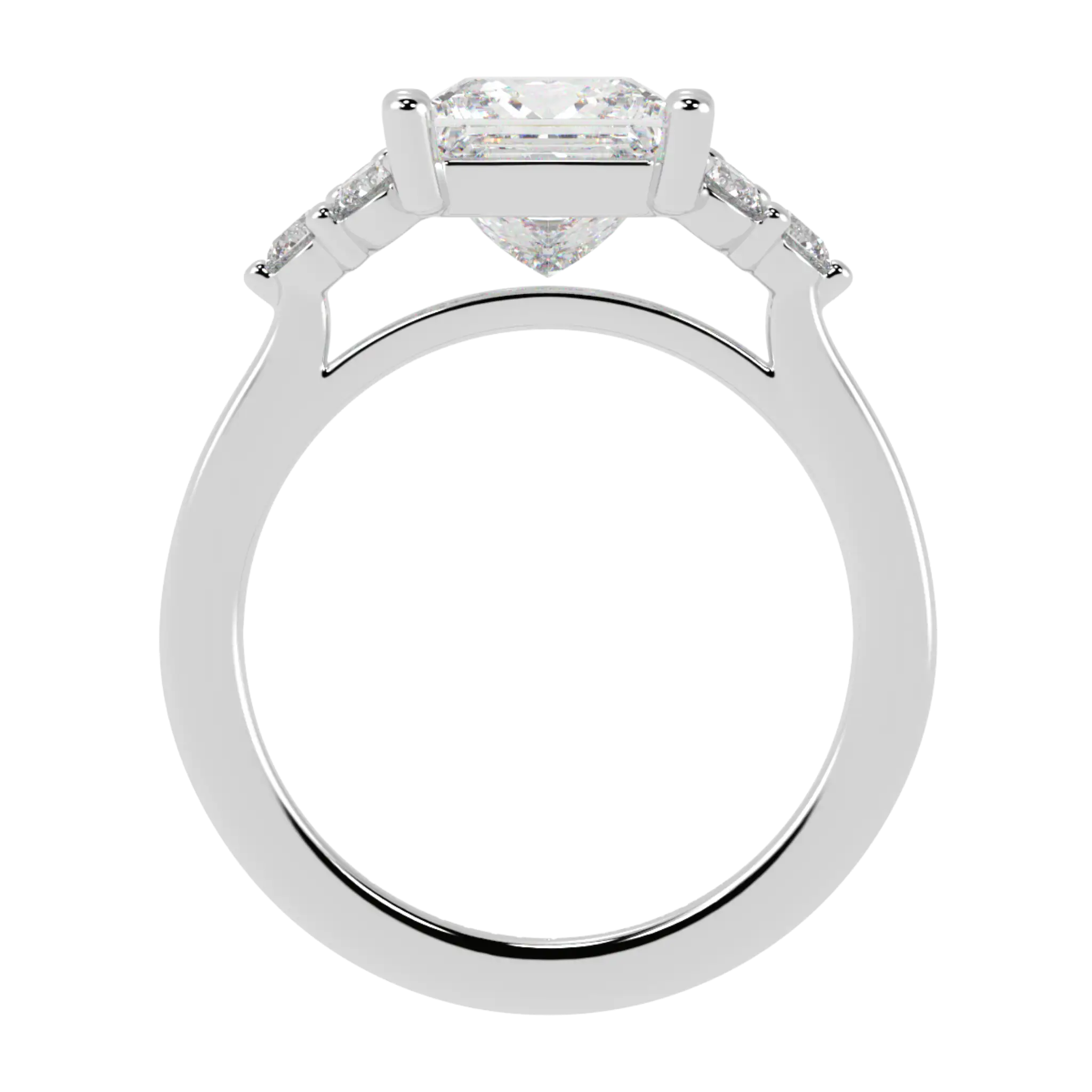 Bague de fiançailles en or blanc 18 carats Carrie avec pierre latérale | Forme princesse