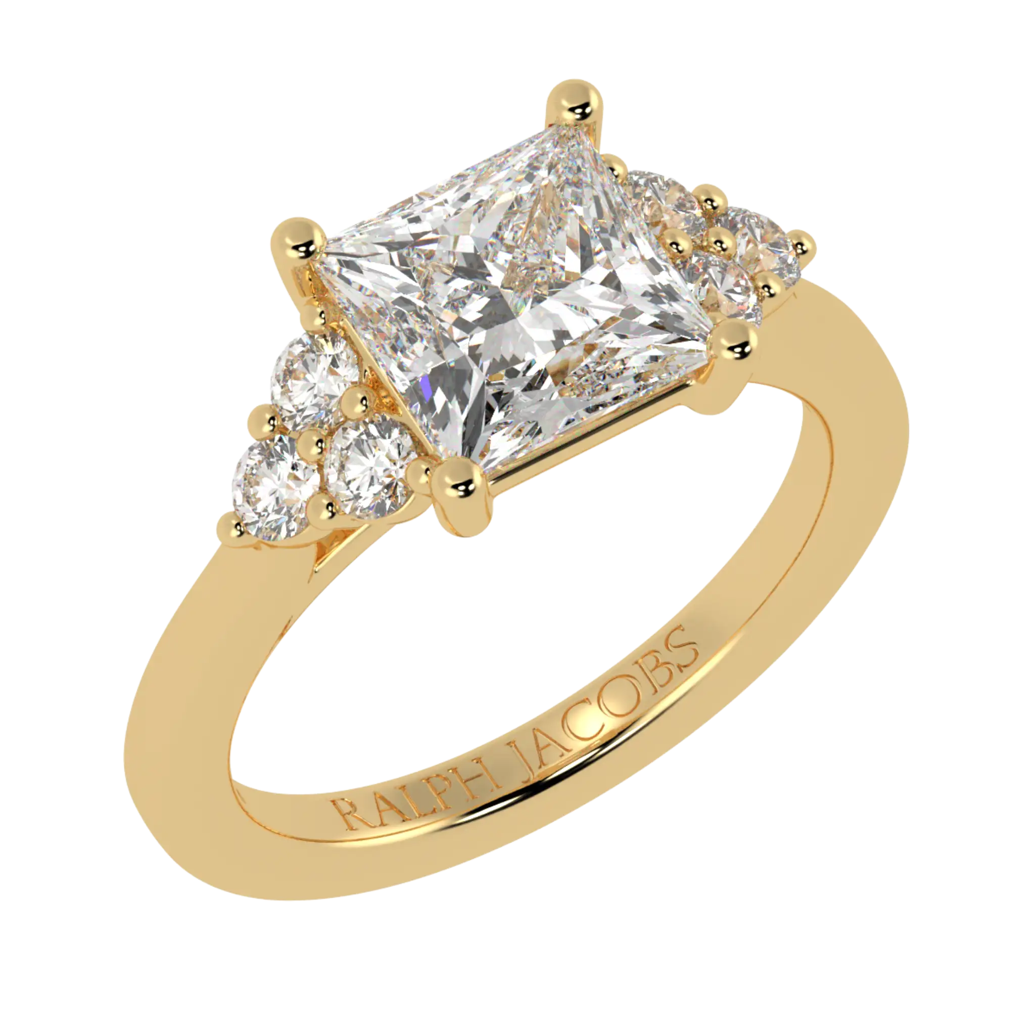 Carrie 18K Yellow Gold Side Stone Engagement Ring | Princess Shape