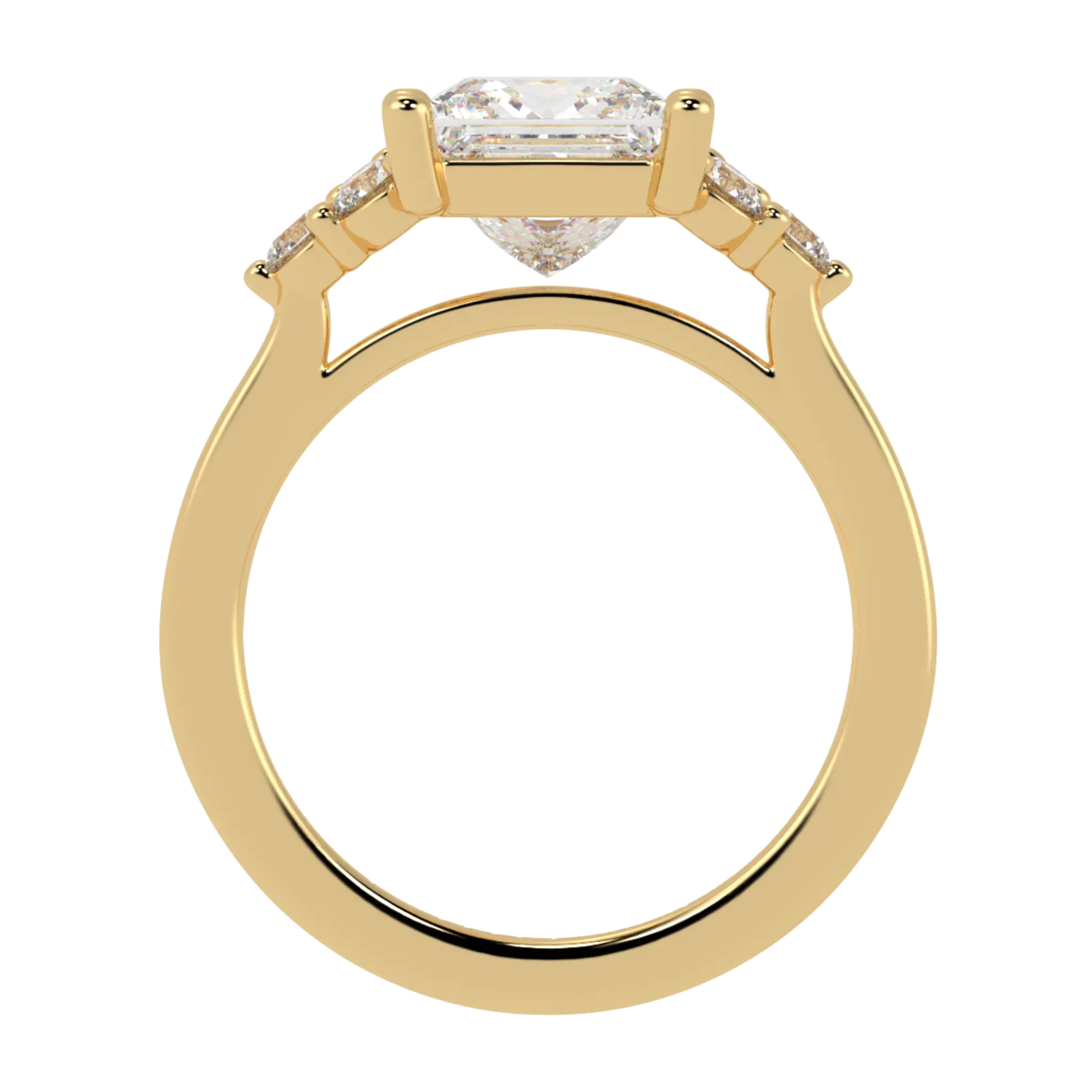 Carrie 18K Yellow Gold Side Stone Engagement Ring | Princess Shape