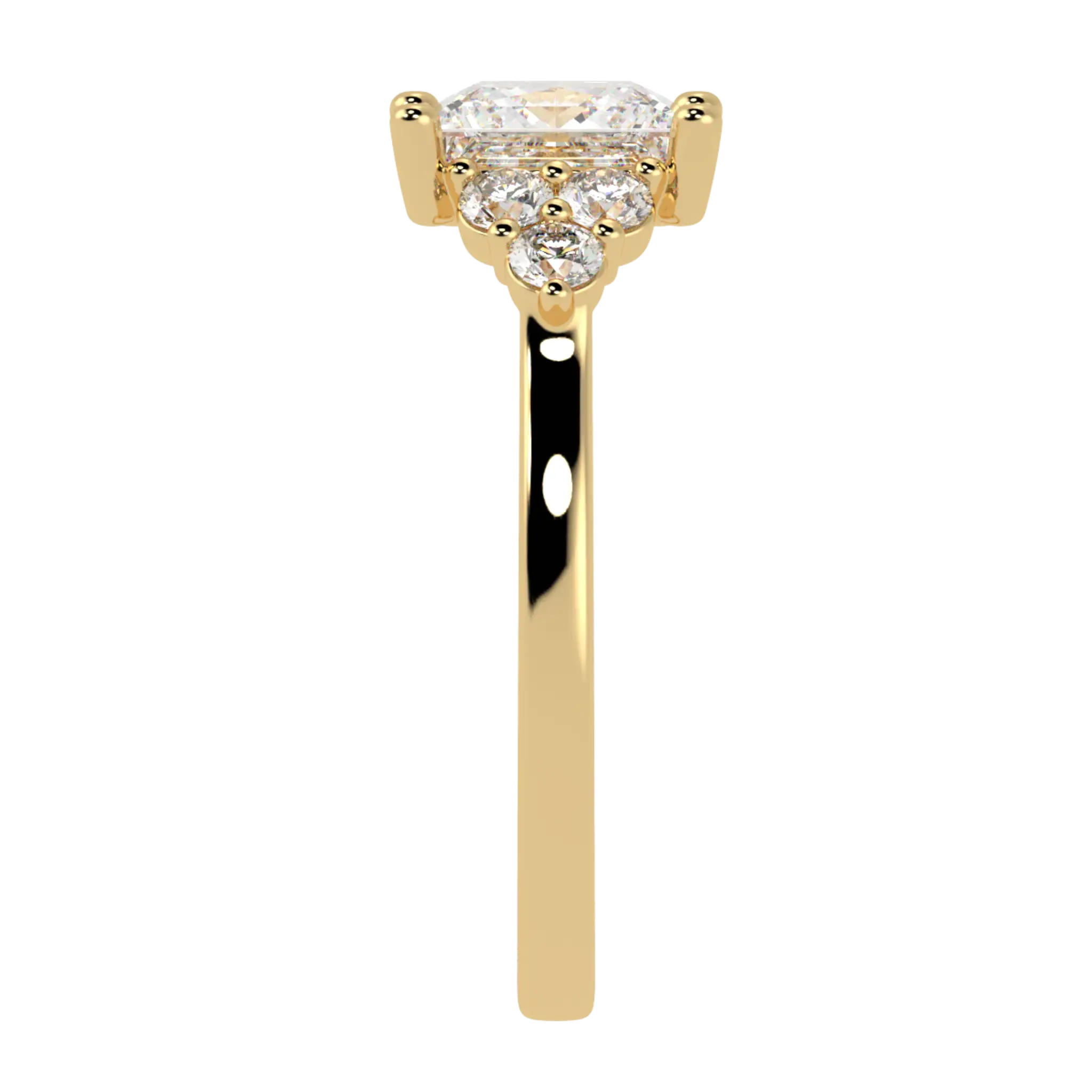 Carrie 9K Yellow Gold Side Stone Engagement Ring | Princess Shape