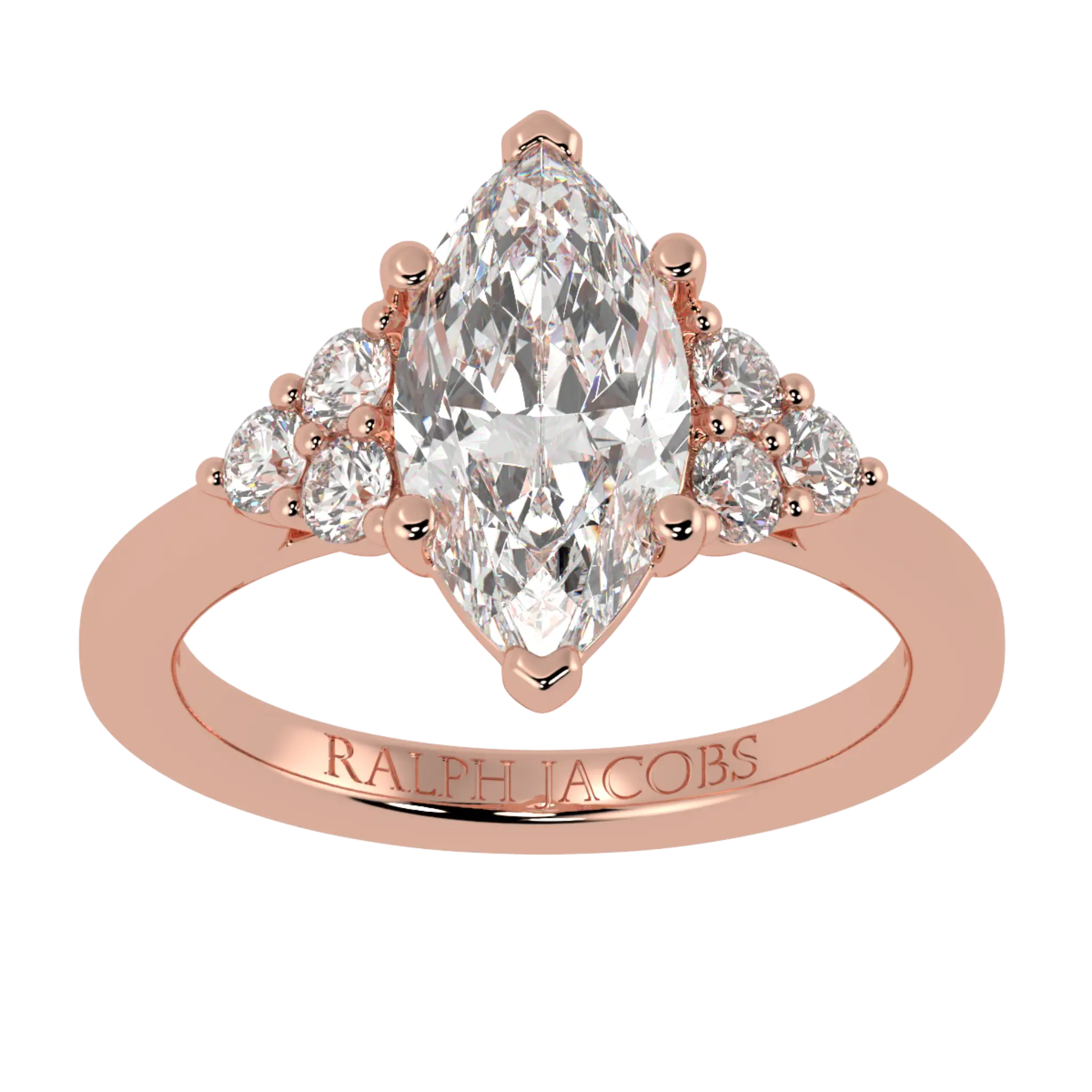 Carrie 14K Rose Gold Side Stone Engagement Ring | Marquise Shape