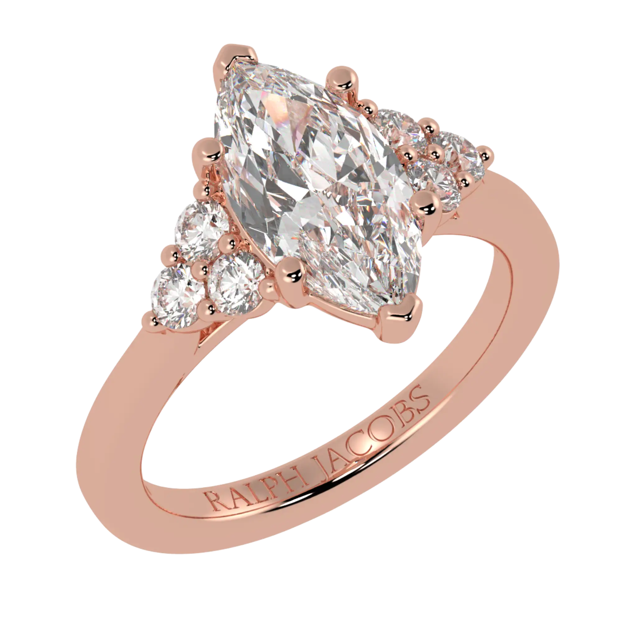 Carrie 14K Rose Gold Side Stone Engagement Ring | Marquise Shape