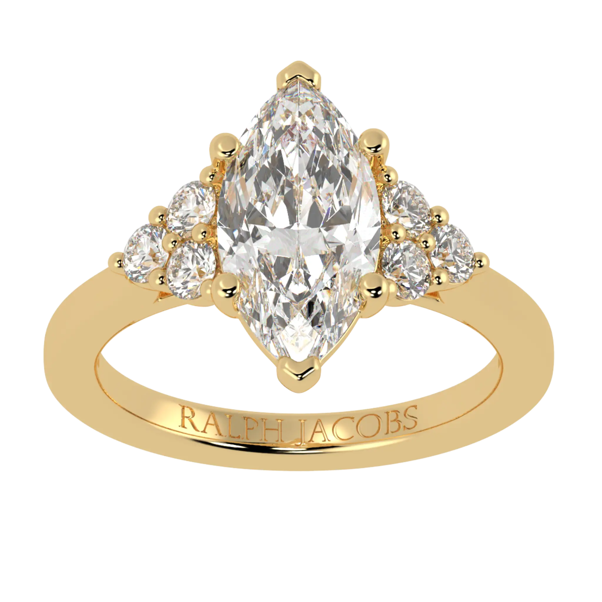 Carrie 18K Yellow Gold Side Stone Engagement Ring | Marquise Shape