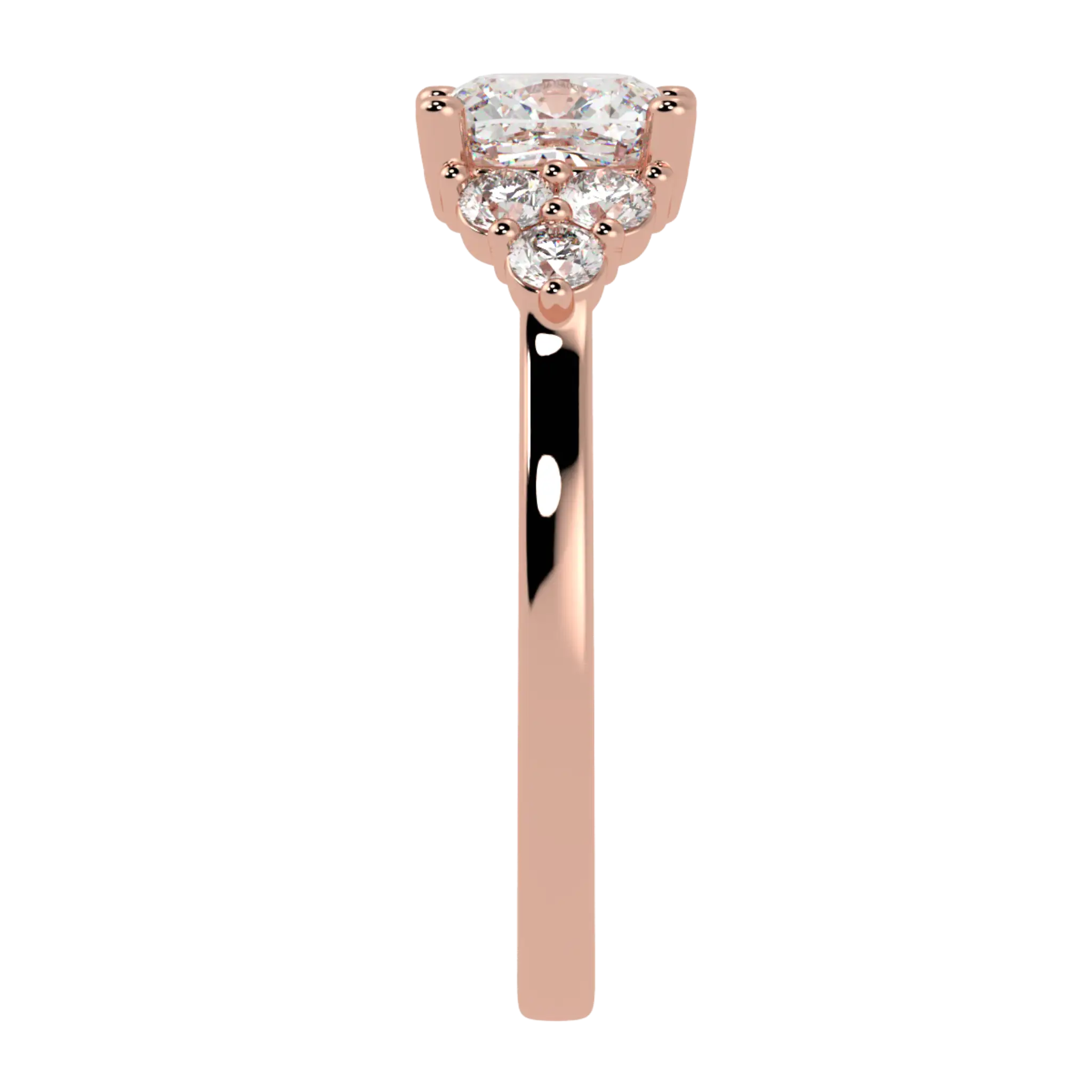 Carrie 14K Rose Gold Side Stone Engagement Ring | Cushion Shape