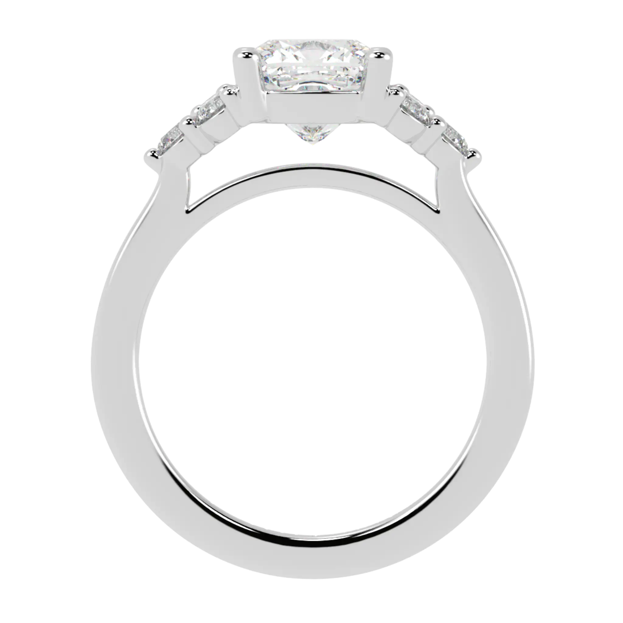 Carrie 18K White Gold Side Stone Engagement Ring | Cushion Shape