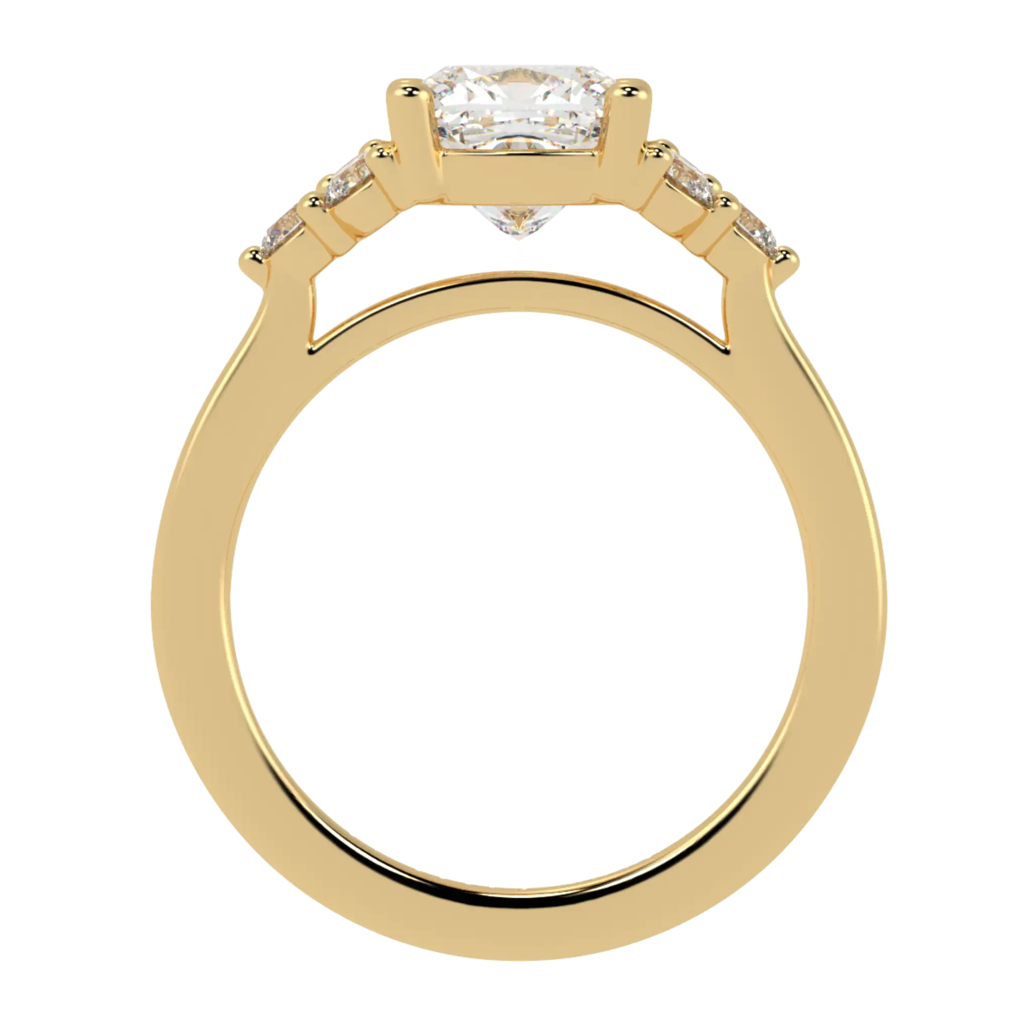 Carrie 9K Yellow Gold Side Stone Engagement Ring | Cushion Shape