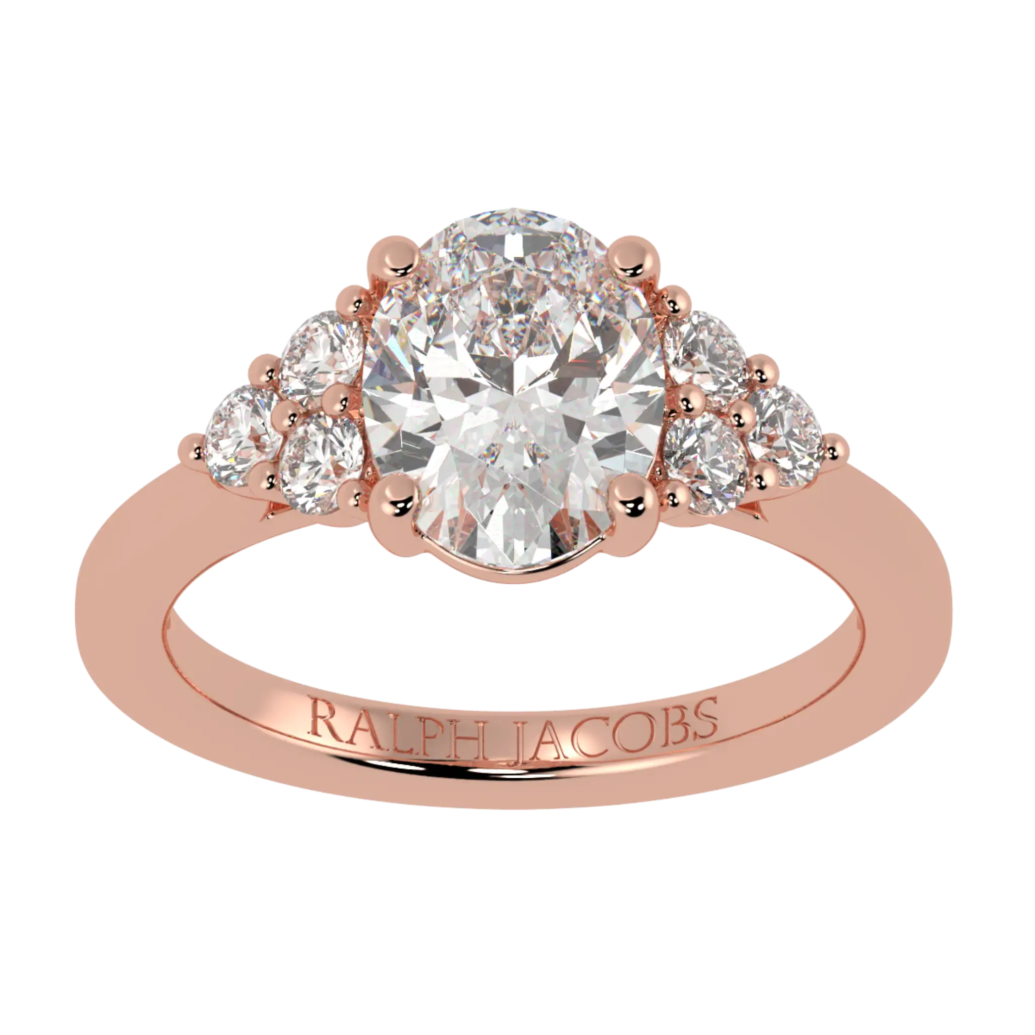 Carrie 14K Rose Gold Side Stone Engagement Ring | Oval Shape