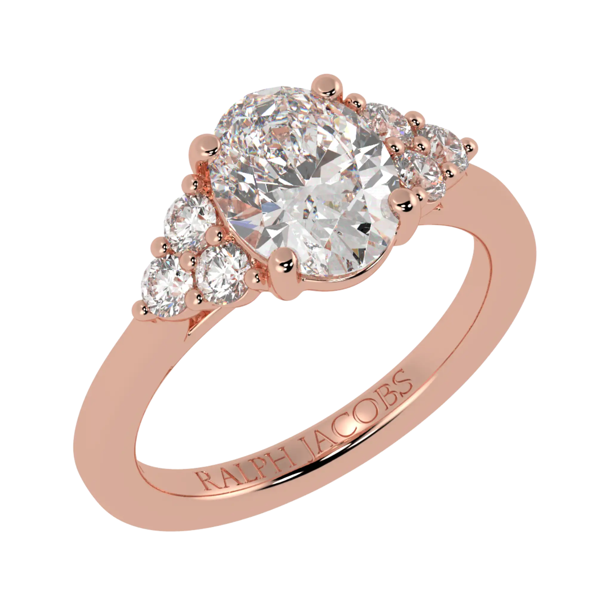 Carrie 14K Rose Gold Side Stone Engagement Ring | Oval Shape