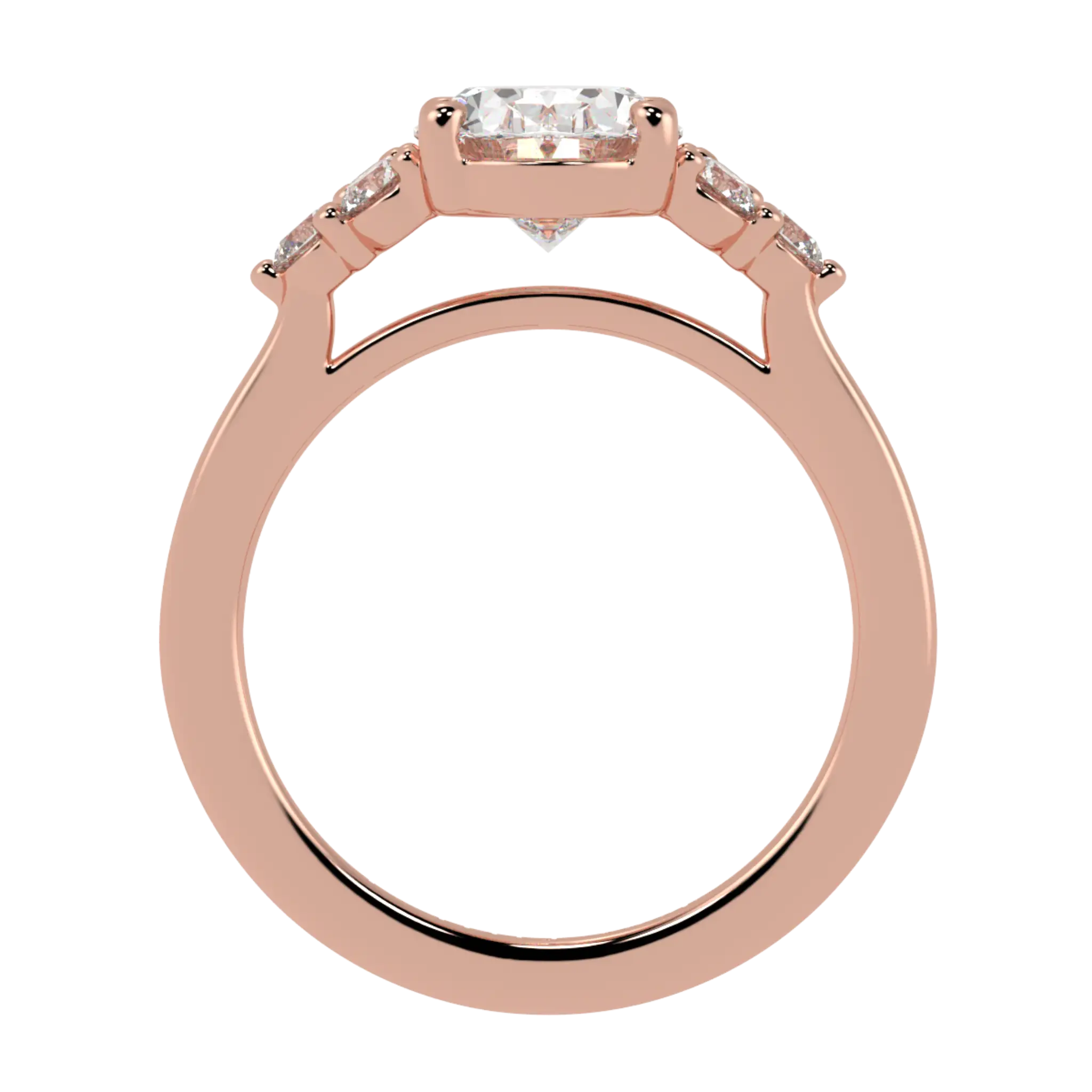 Bague de fiançailles en or rose 14 carats Carrie avec pierre latérale | Forme ovale