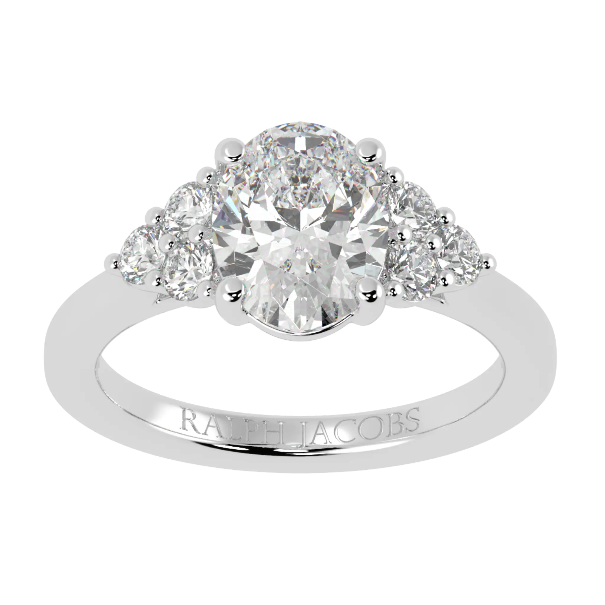 Carrie 18K White Gold Side Stone Engagement Ring | Oval Shape