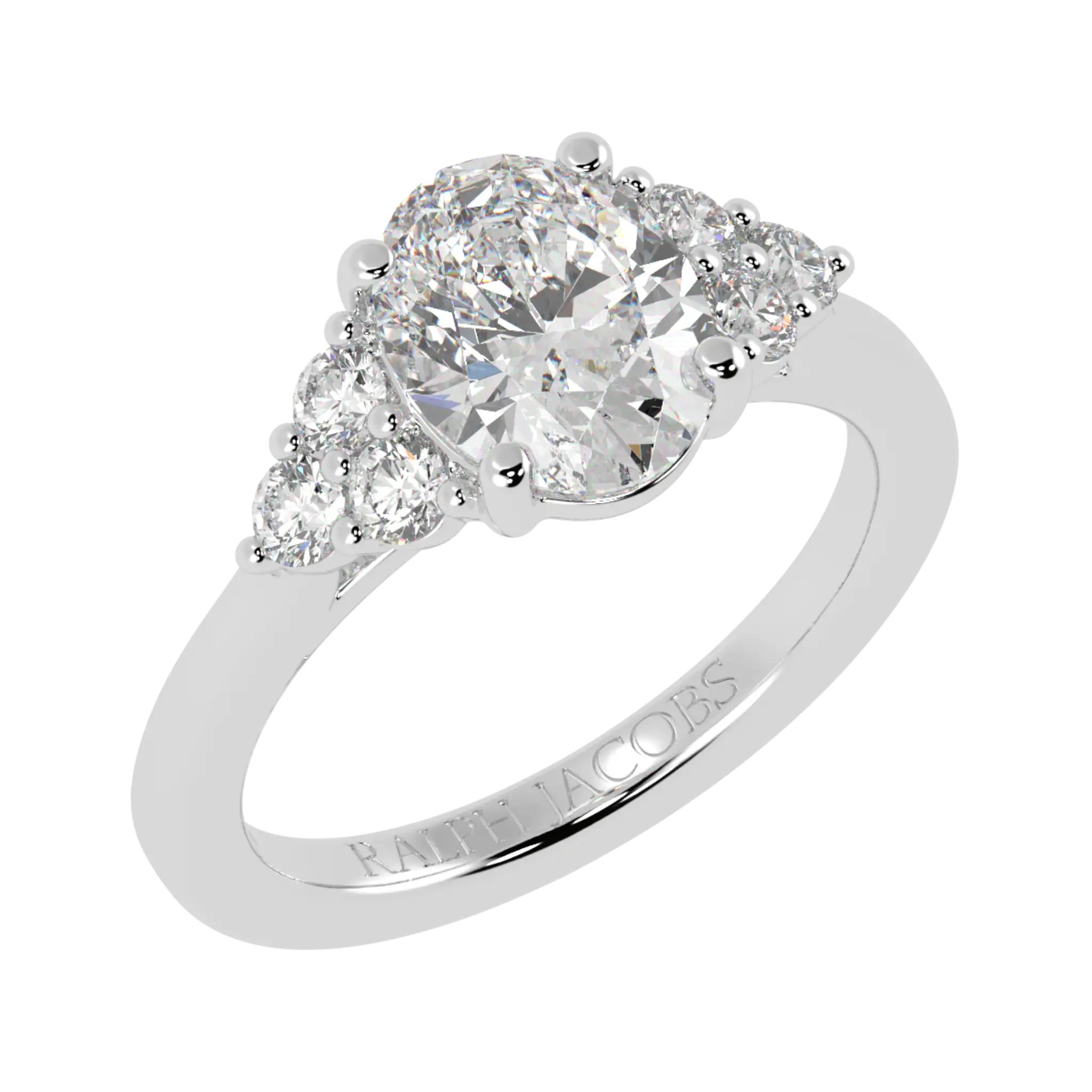 Carrie 18K White Gold Side Stone Engagement Ring | Oval Shape