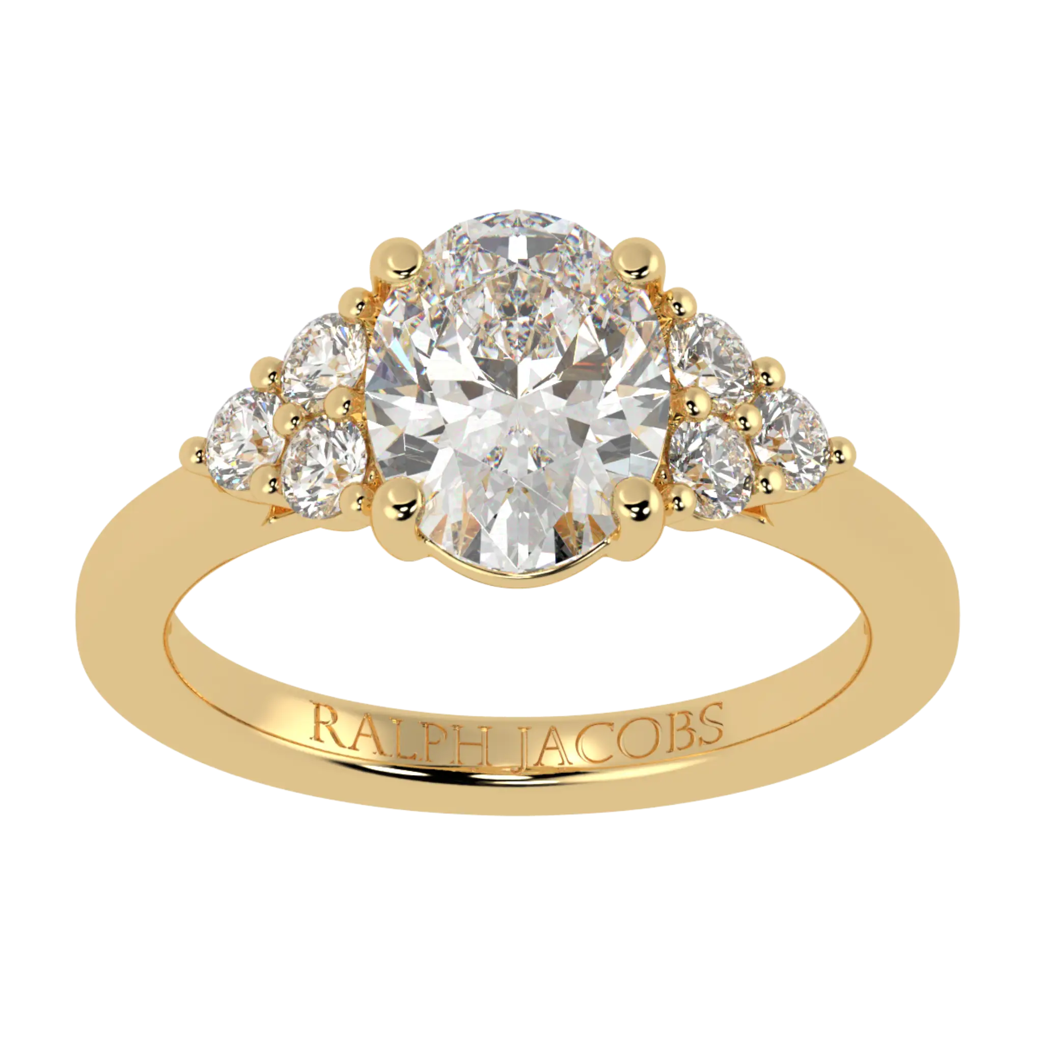 Carrie 18K Yellow Gold Side Stone Engagement Ring | Oval Shape