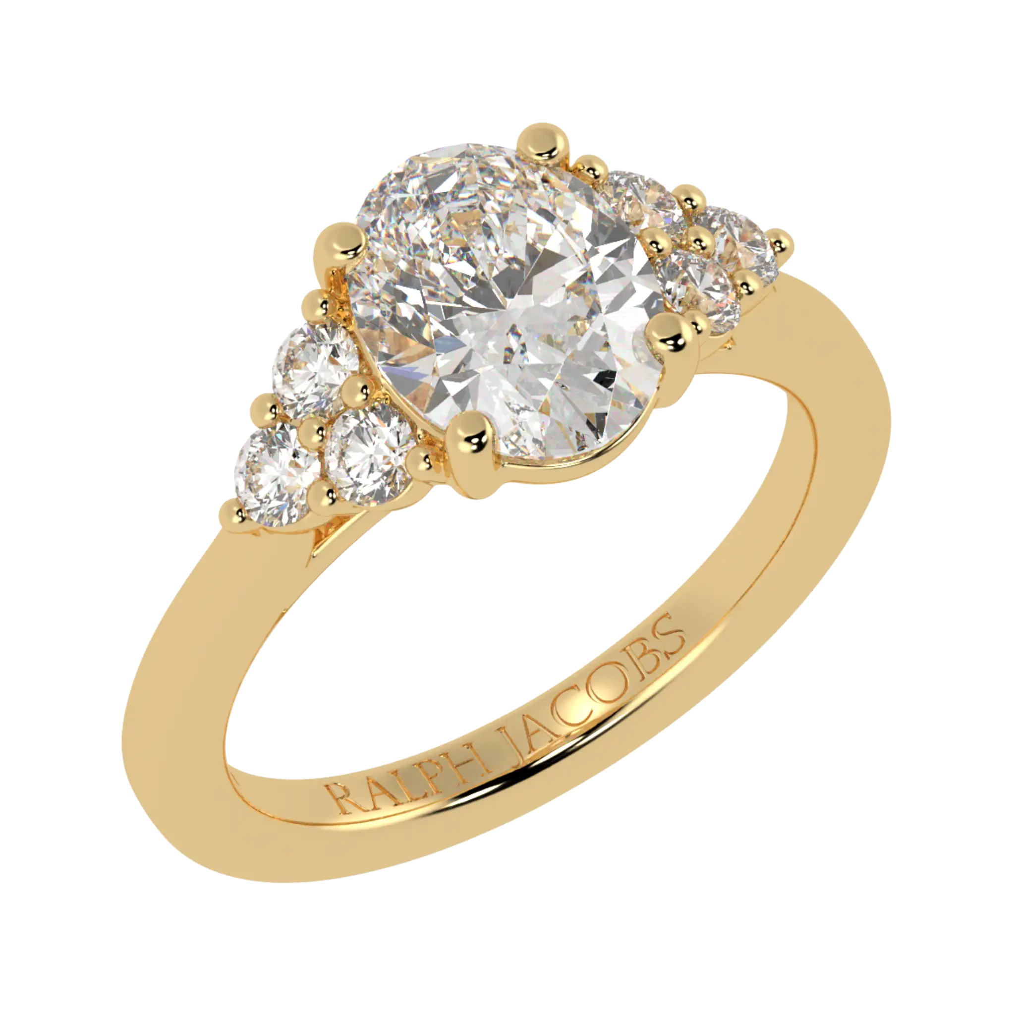 Carrie 9K Yellow Gold Side Stone Engagement Ring | Oval Shape