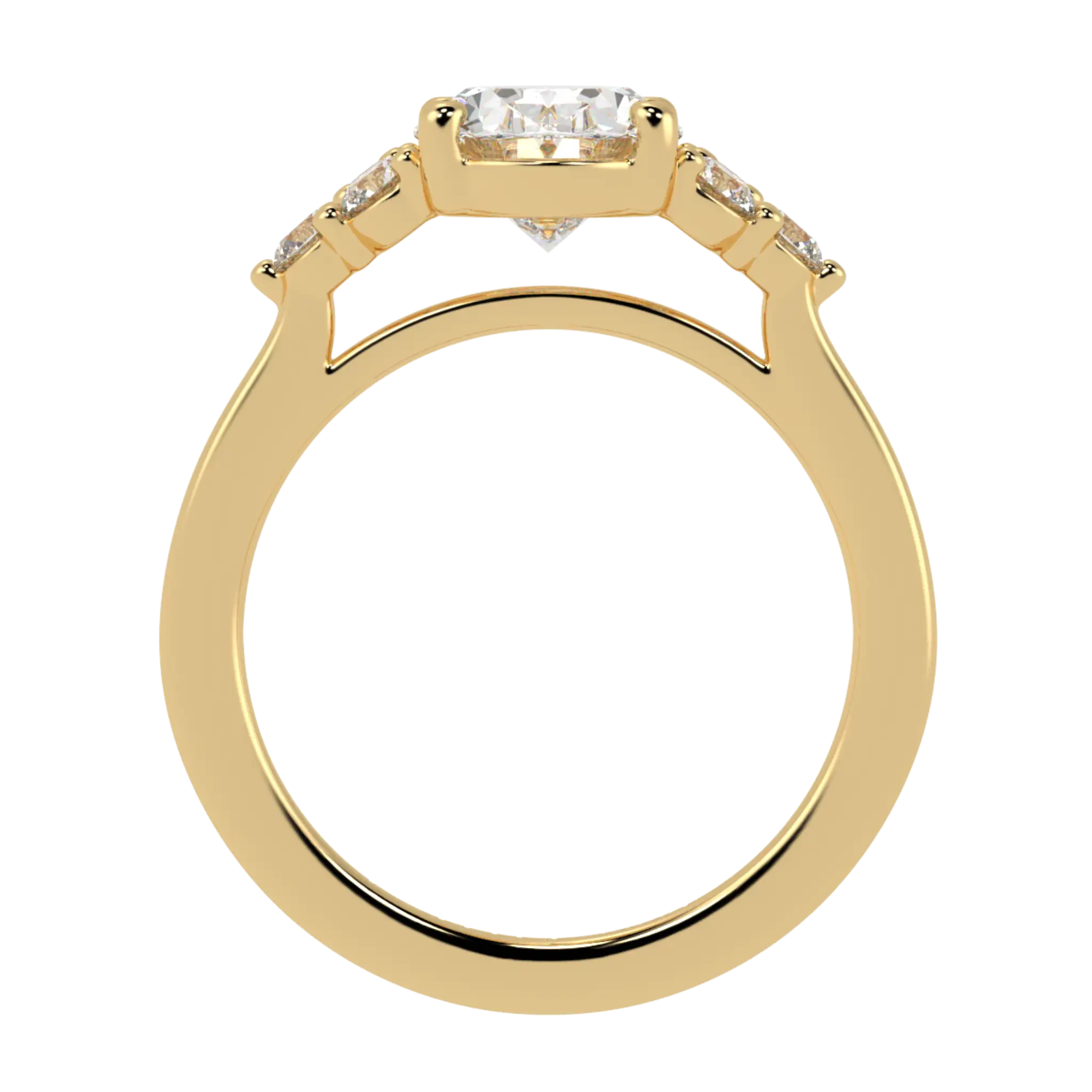 Carrie 18K Yellow Gold Side Stone Engagement Ring | Oval Shape