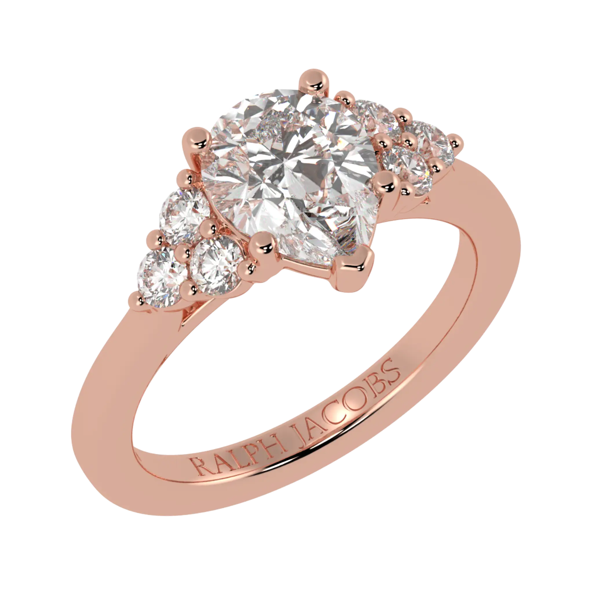 Carrie 14K Rose Gold Side Stone Engagement Ring | Pear Shape