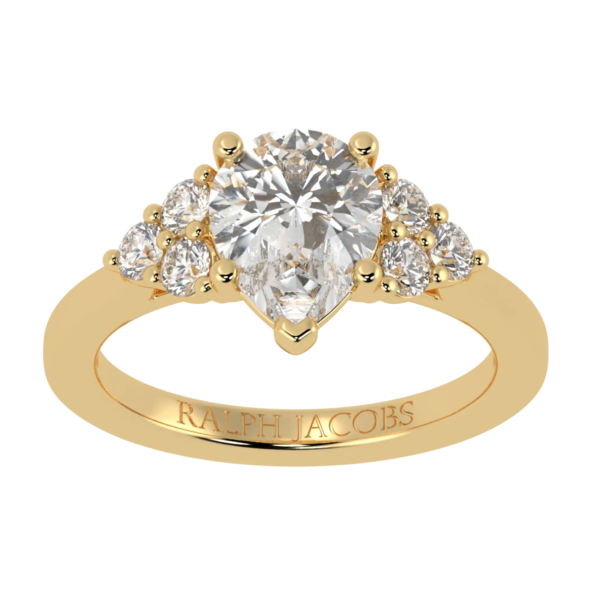 Carrie 9K Yellow Gold Side Stone Engagement Ring | Pear Shape