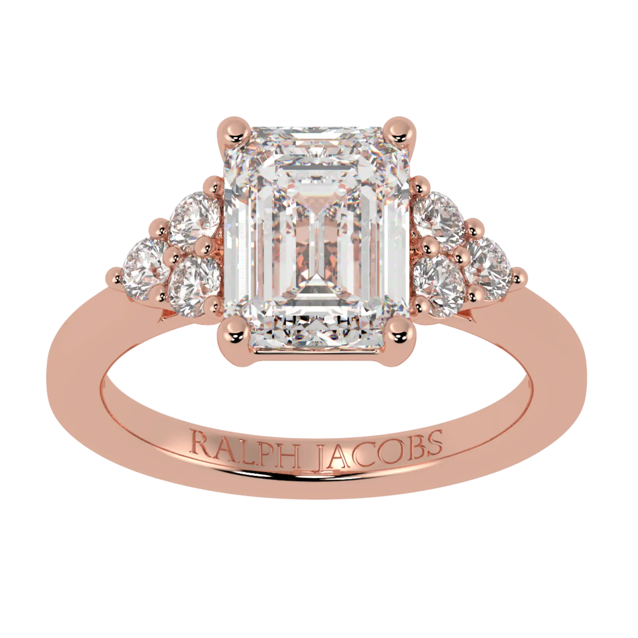 Carrie 14K Rose Gold Side Stone Engagement Ring | Emerald Shape