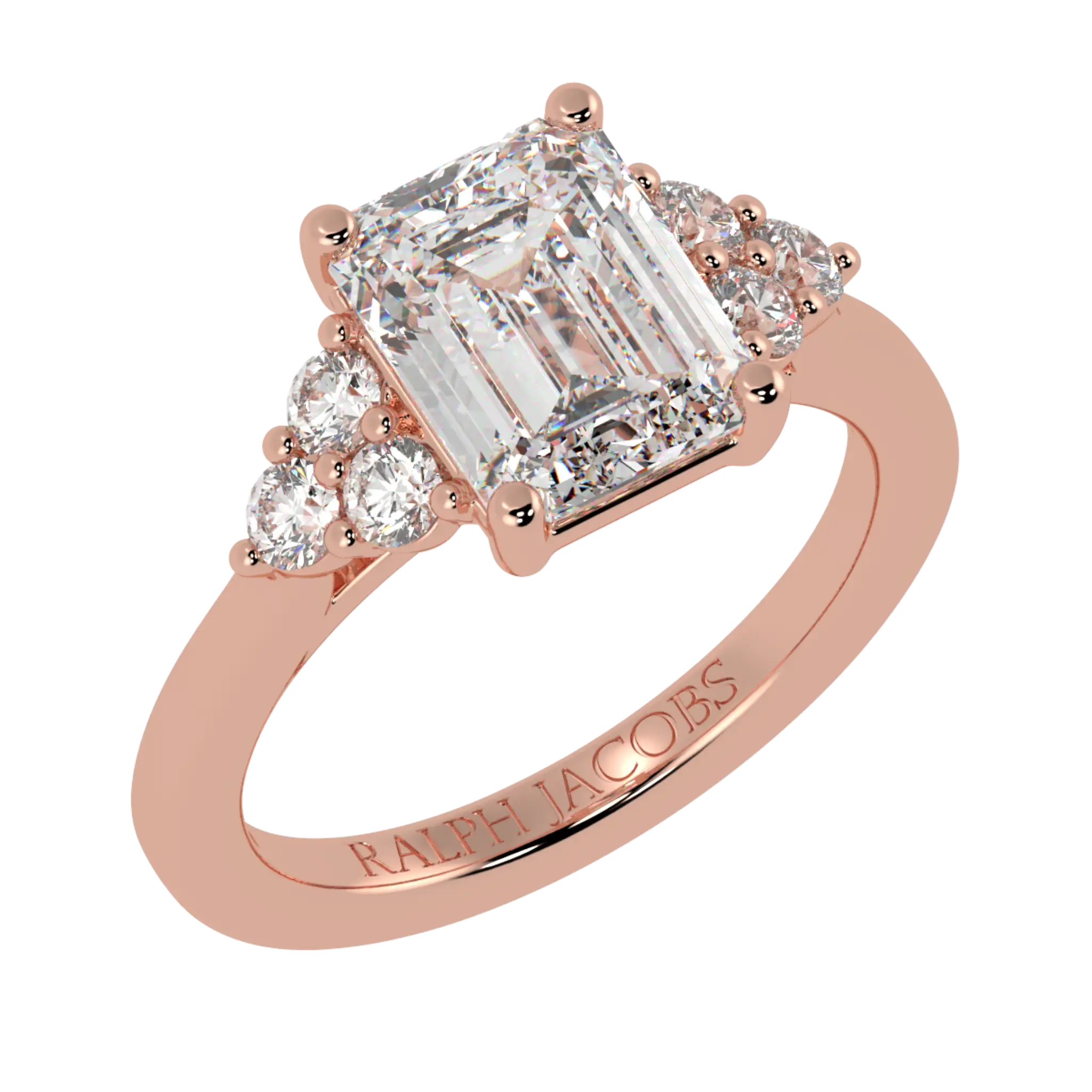 Carrie 14K Rose Gold Side Stone Engagement Ring | Emerald Shape