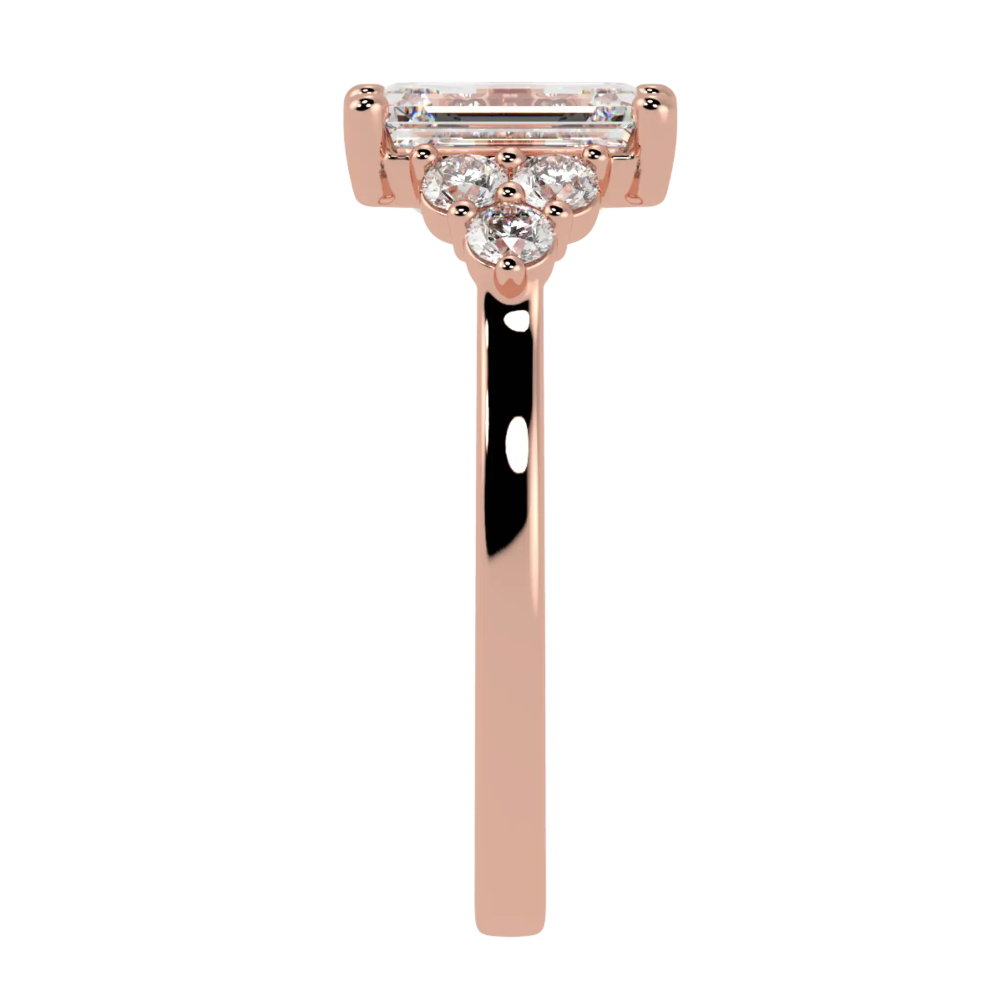 Carrie 14K Rose Gold Side Stone Engagement Ring | Emerald Shape