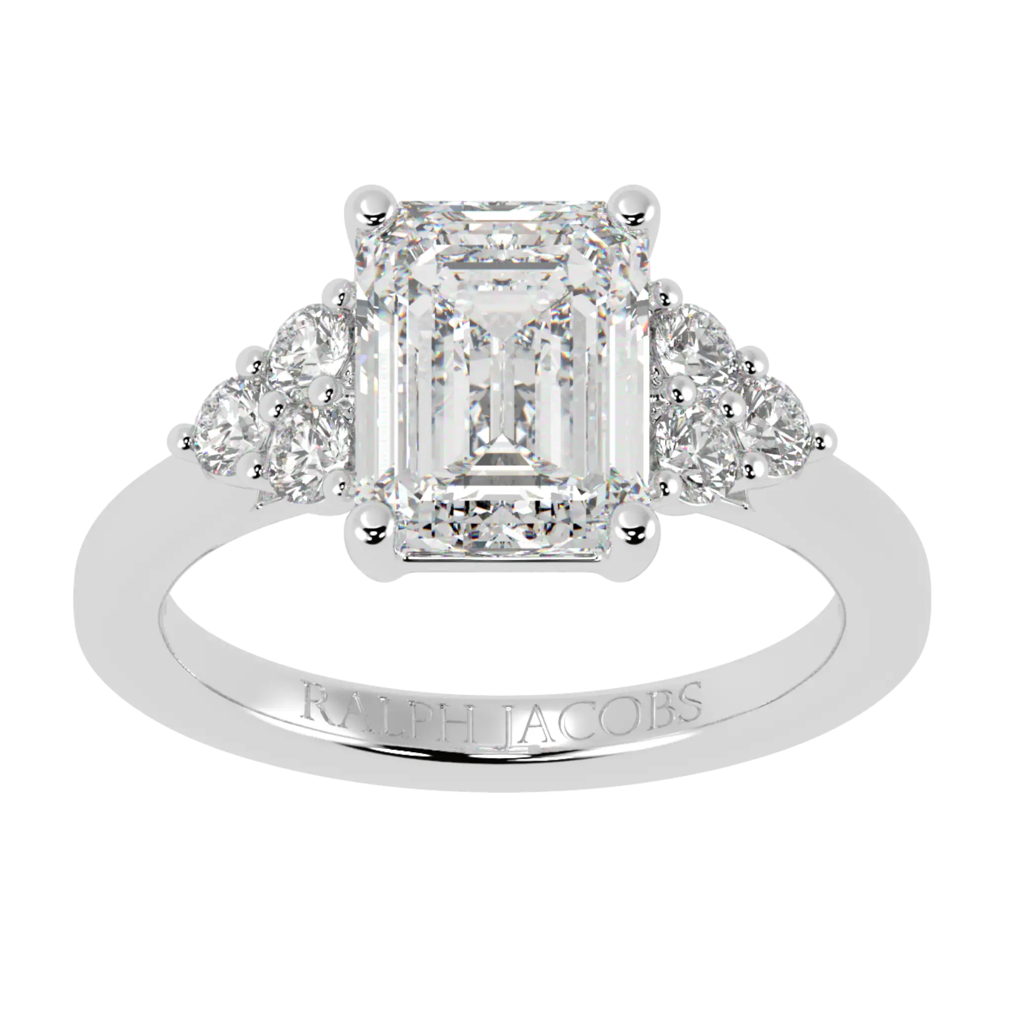 Carrie 9K White Gold Side Stone Engagement Ring | Emerald Shape