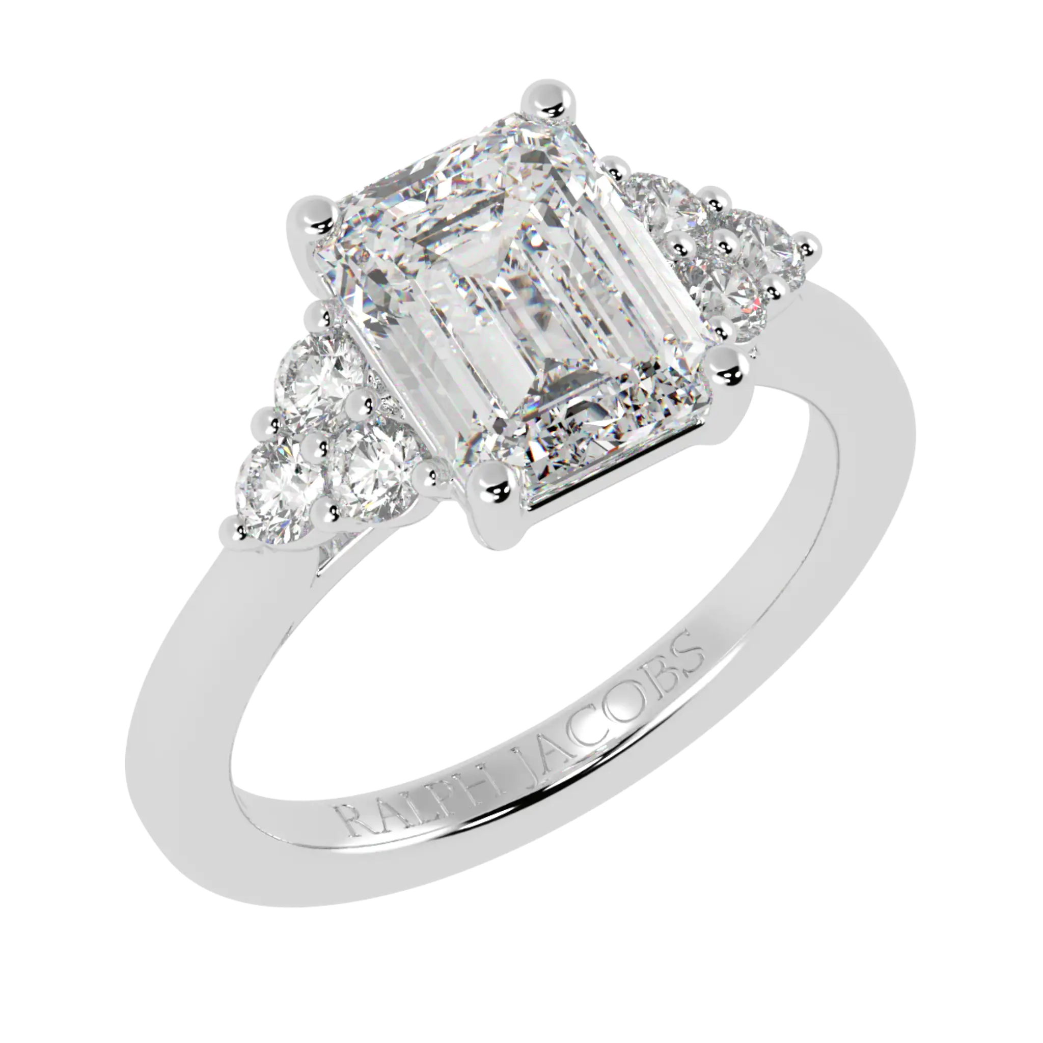 Carrie Platinum Side Stone Engagement Ring | Emerald Shape