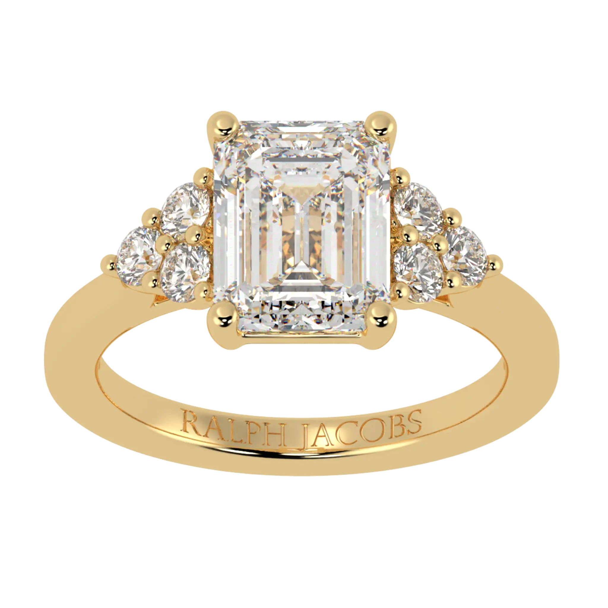 Carrie 9K Yellow Gold Side Stone Engagement Ring | Emerald Shape