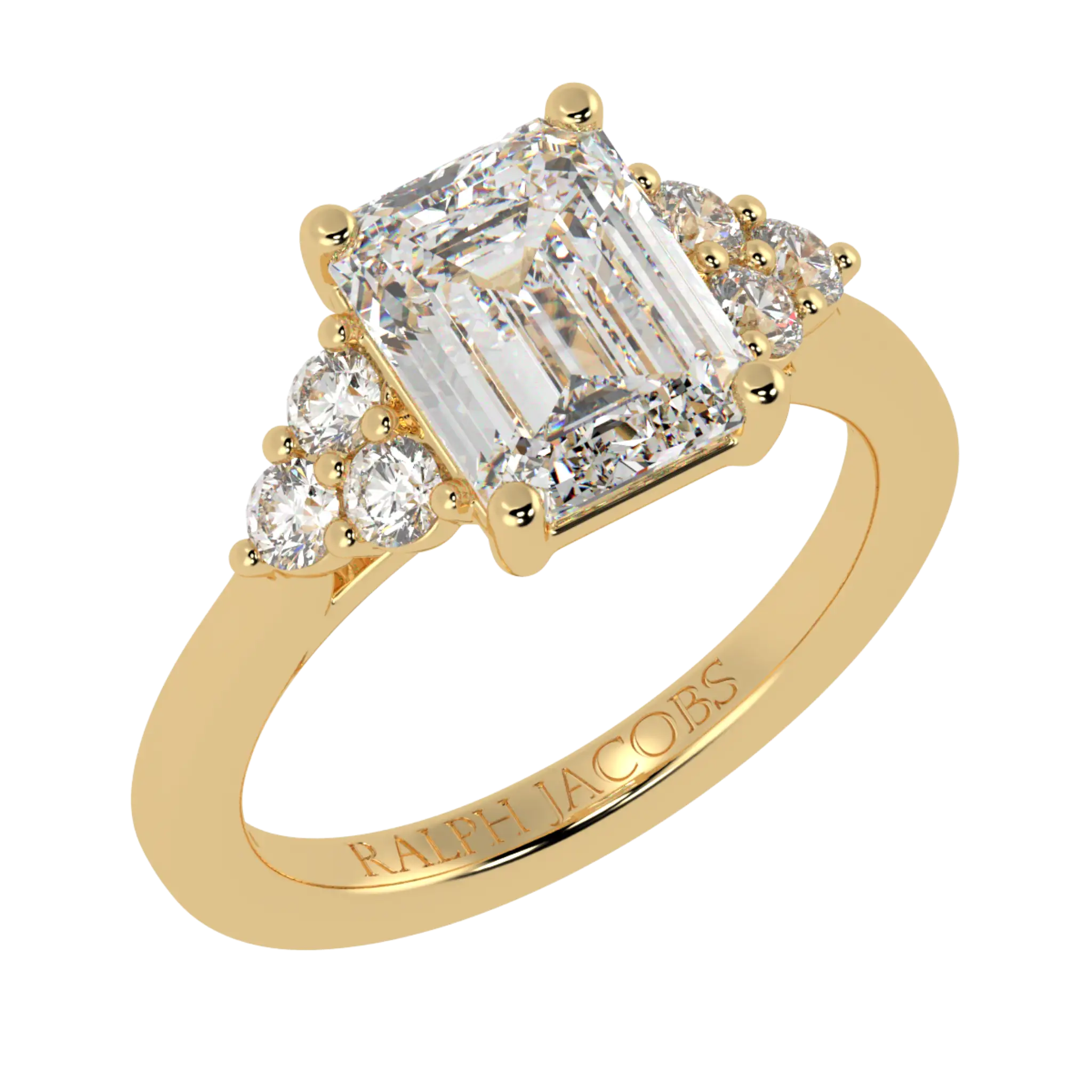 Carrie 18K Yellow Gold Side Stone Engagement Ring | Emerald Shape