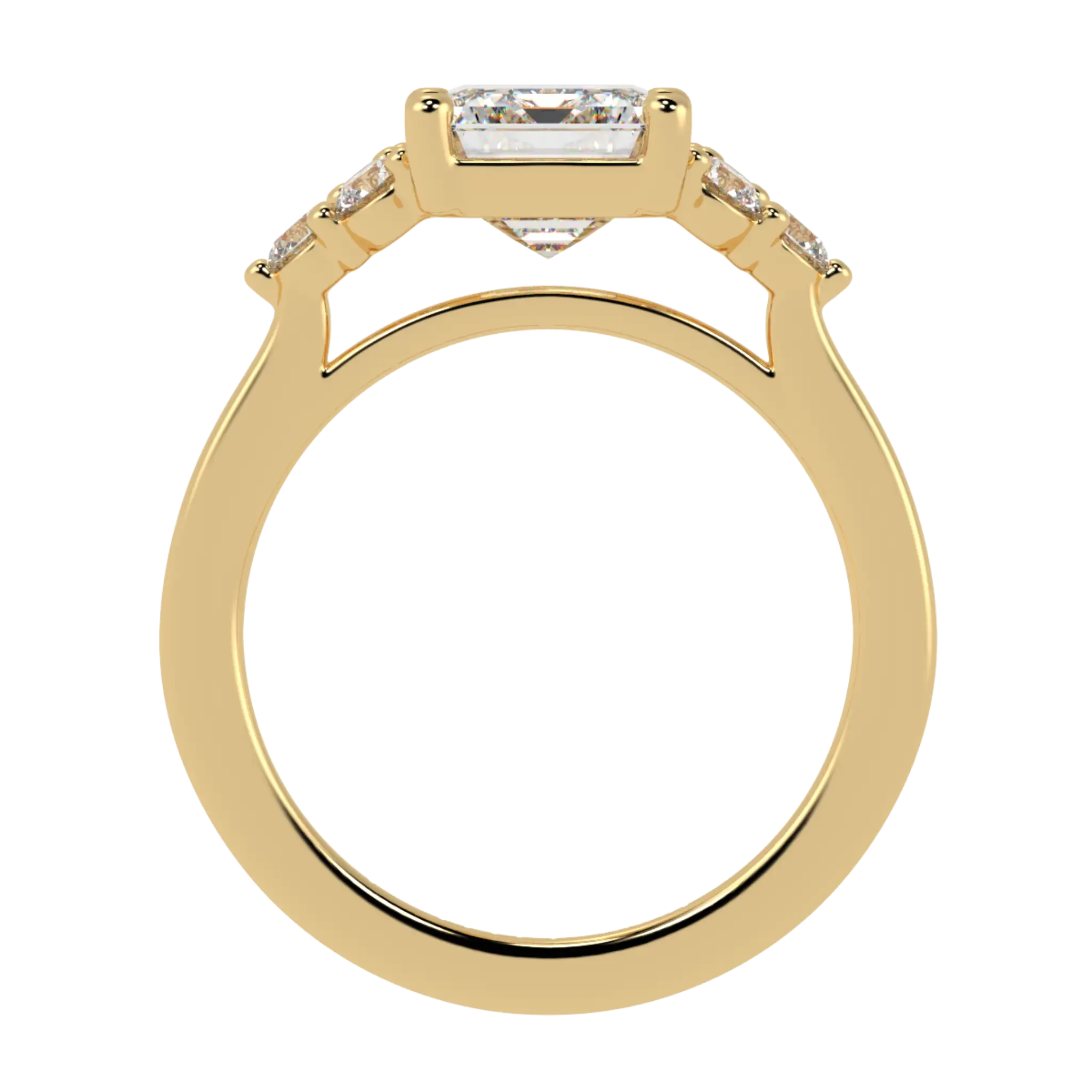 Carrie 9K Yellow Gold Side Stone Engagement Ring | Emerald Shape