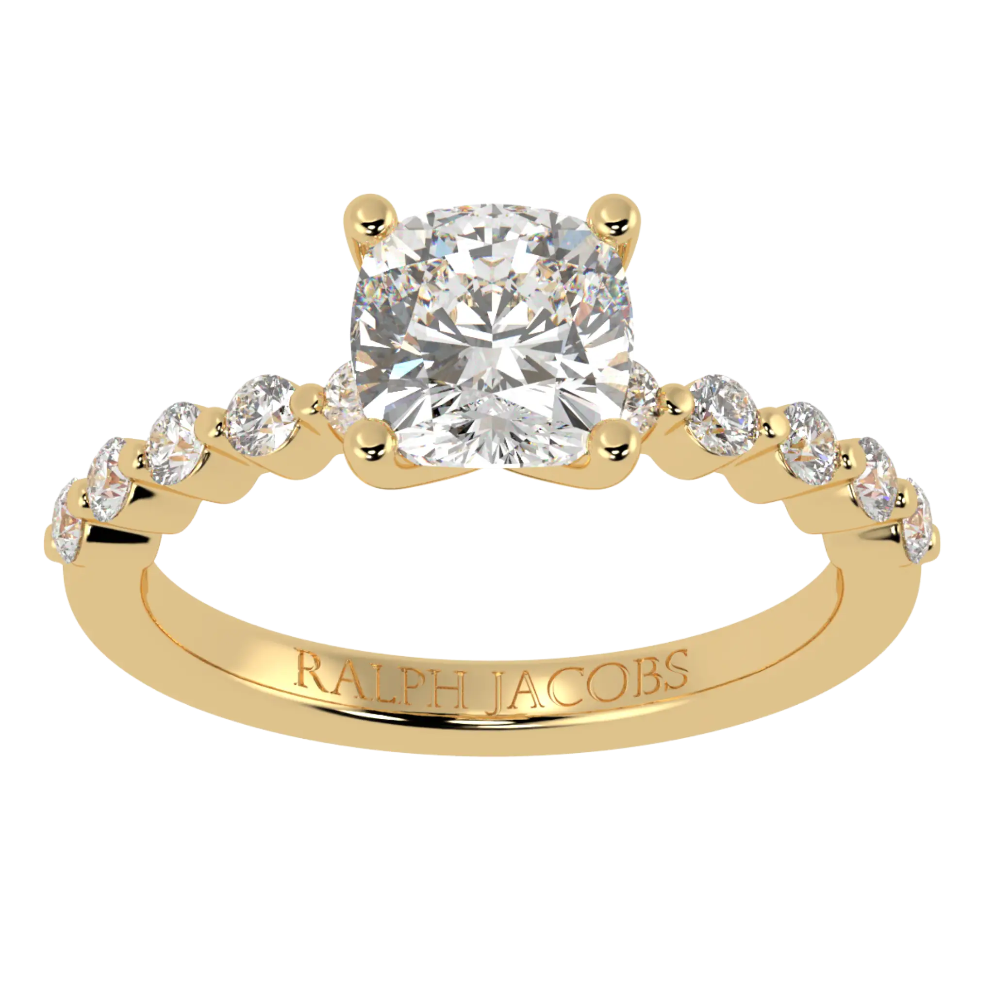 Victoria 9K Yellow Gold Accent Stone Engagement Ring | Cushion Shape