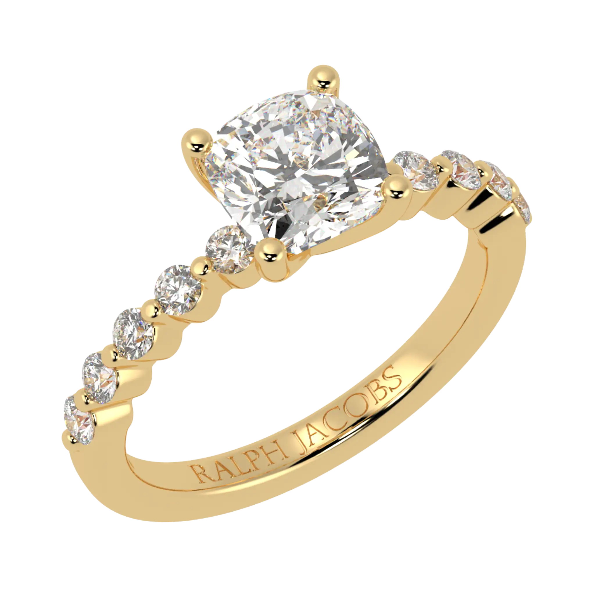 Victoria 9K Yellow Gold Accent Stone Engagement Ring | Cushion Shape