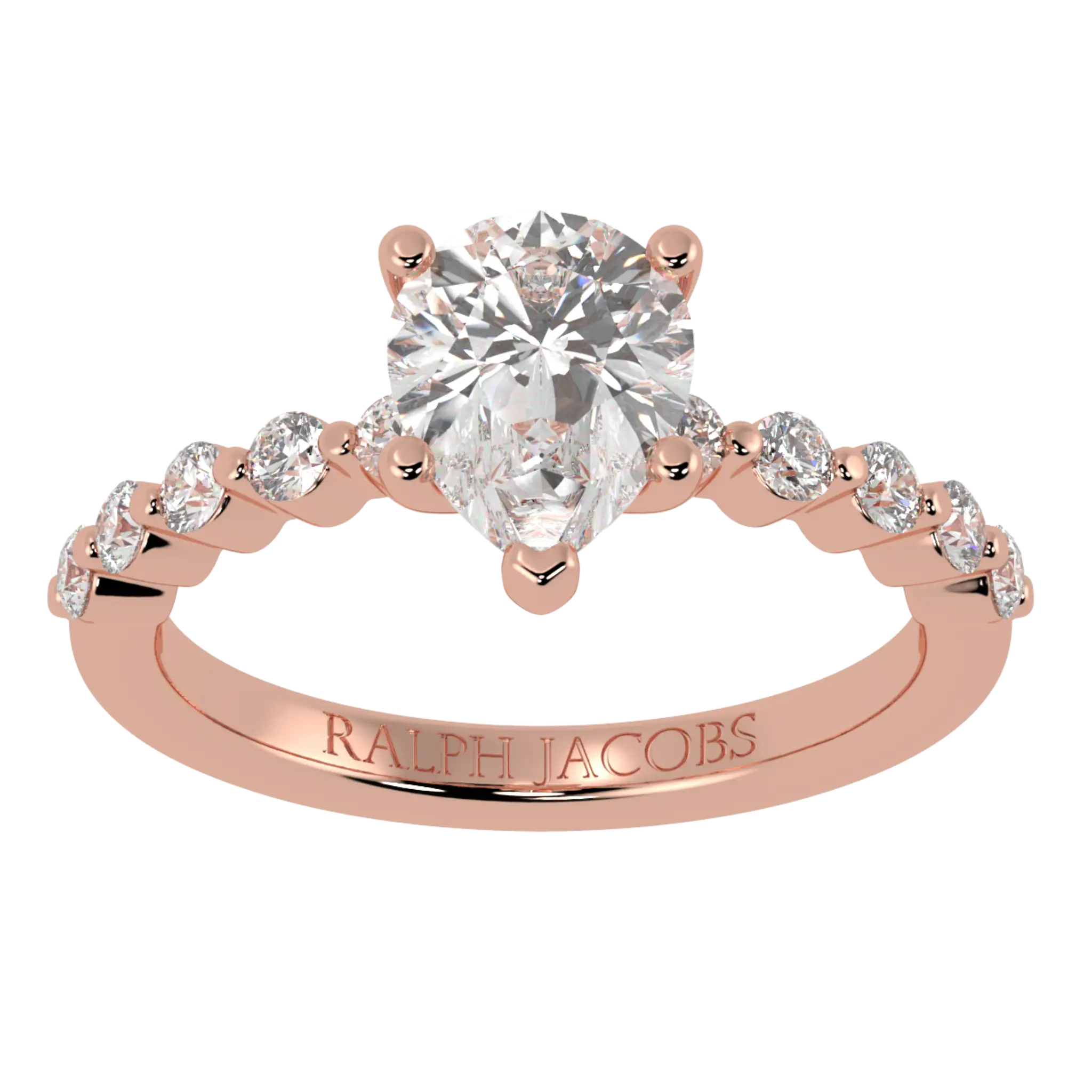 Bague de fiançailles Victoria en or rose 14 carats avec pierre d'accent | Forme poire