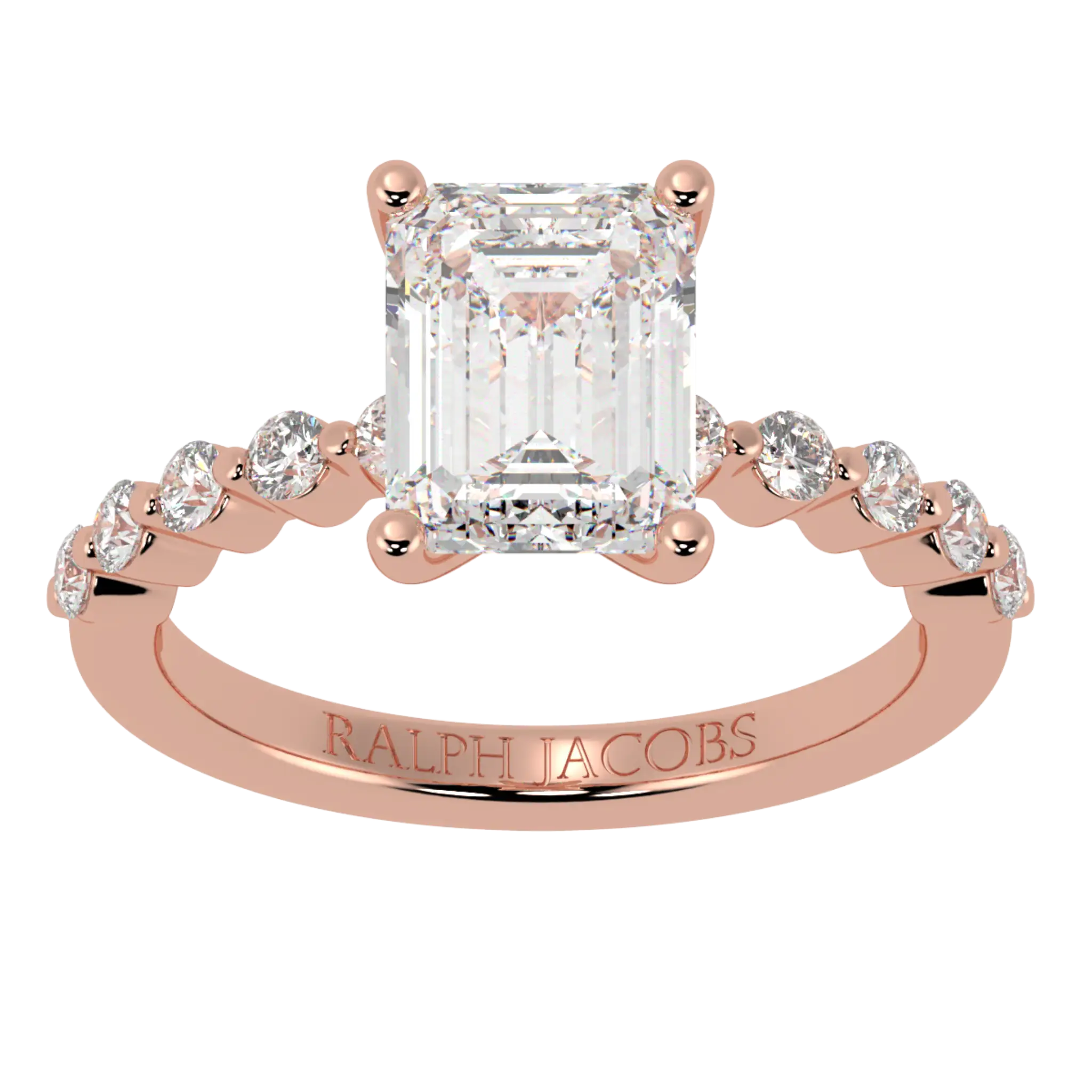 Bague de fiançailles Victoria en or rose 14 carats avec pierre d'accent | Forme émeraude