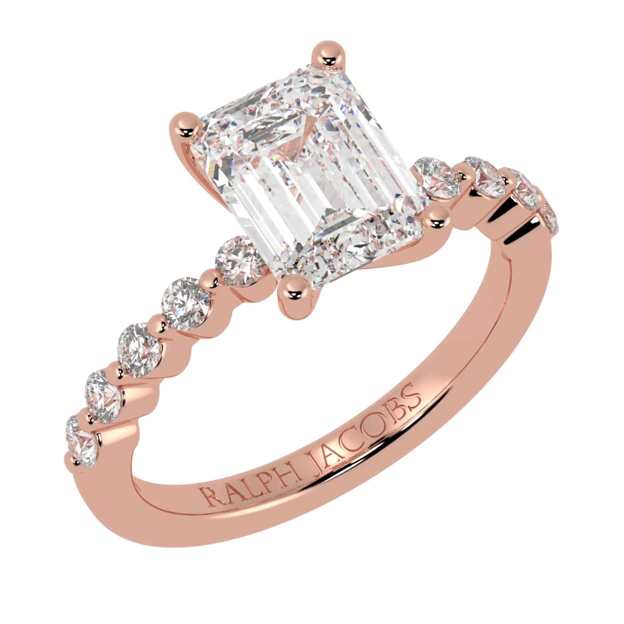 Victoria 14K Rose Gold Accent Stone Engagement Ring | Emerald Shape