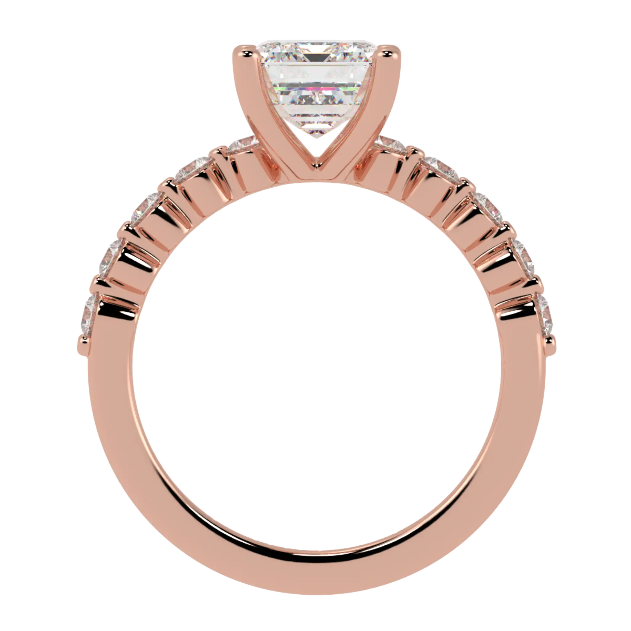 Bague de fiançailles Victoria en or rose 14 carats avec pierre d'accent | Forme émeraude