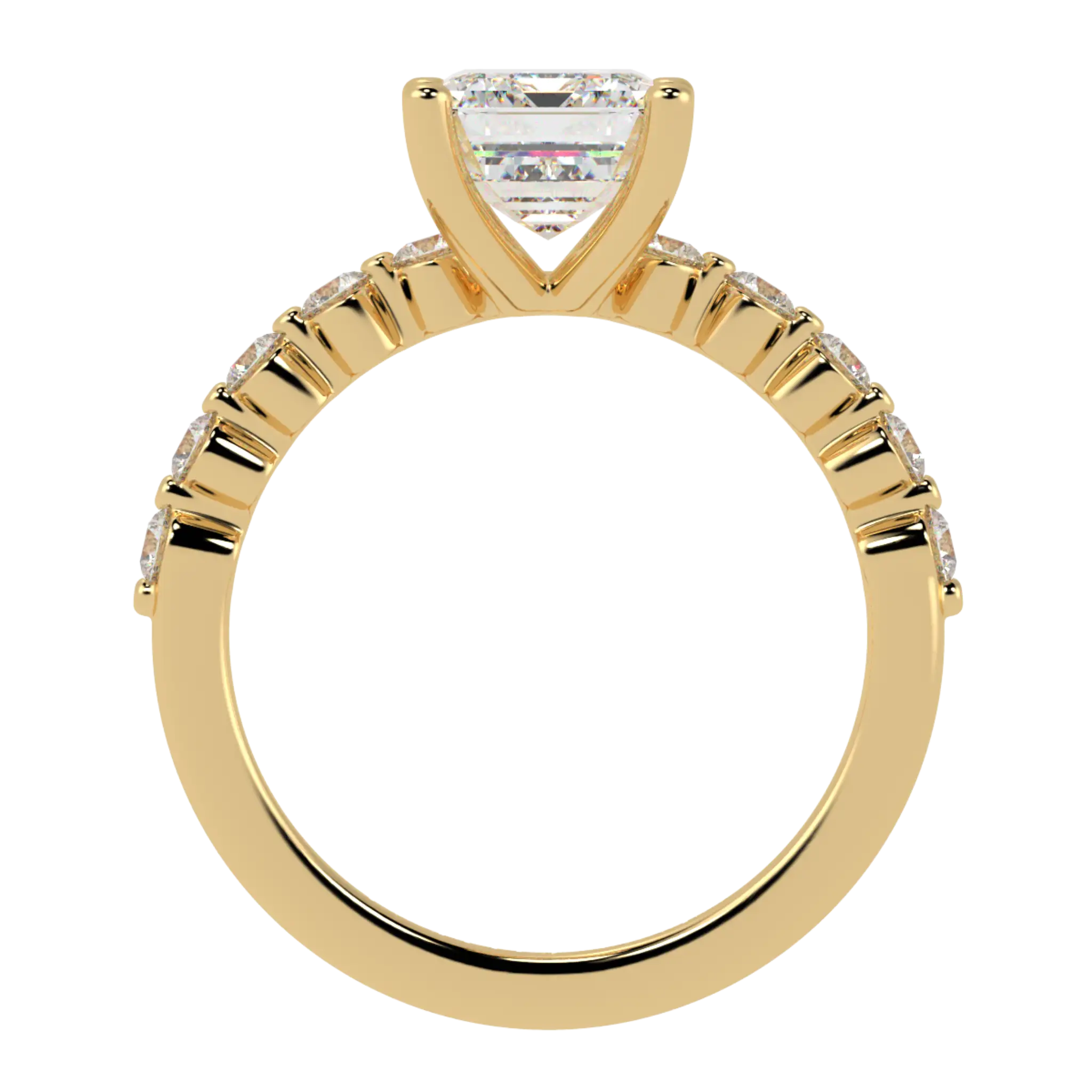 Bague de fiançailles Victoria en or jaune 9 carats avec pierre d'accent | Forme émeraude