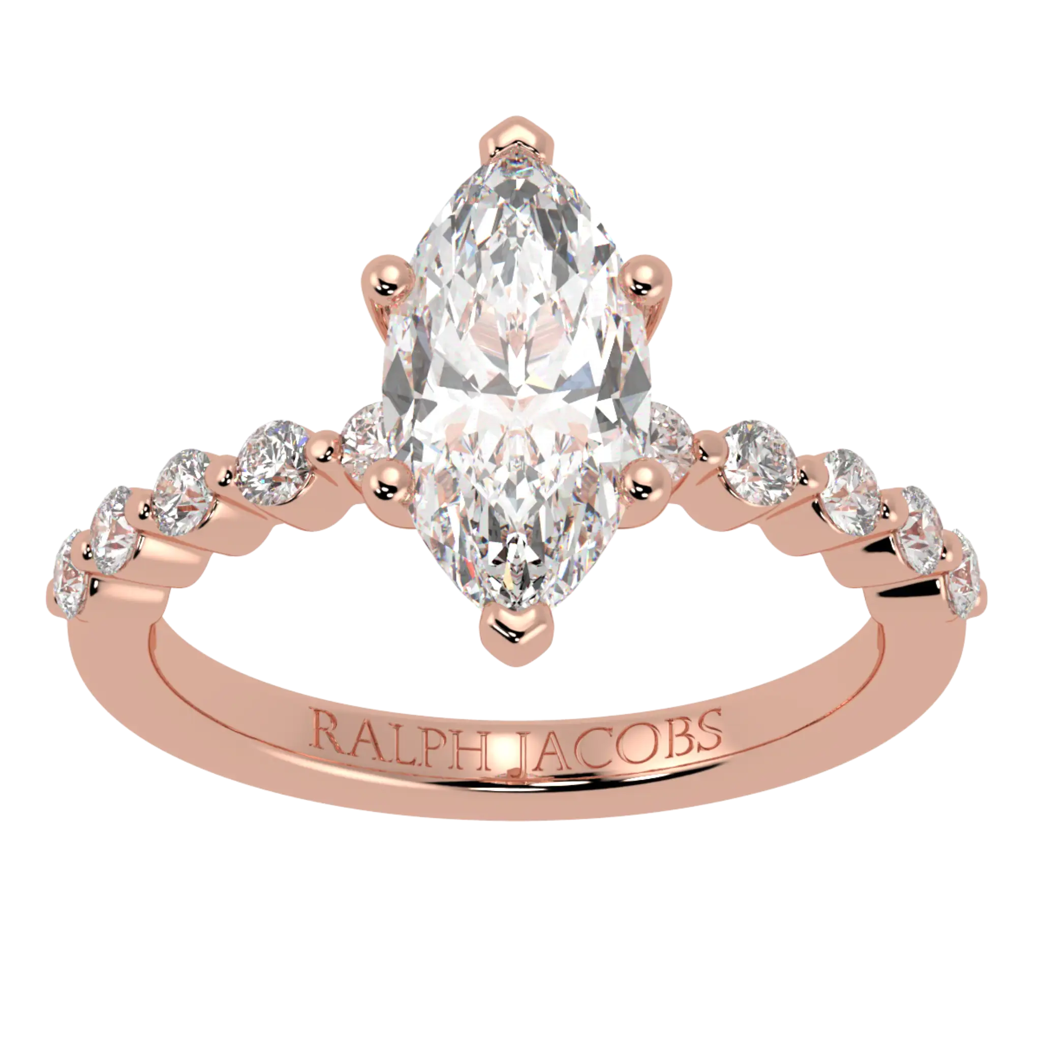 Bague de fiançailles Victoria en or rose 14 carats avec pierre d'accent | Forme marquise