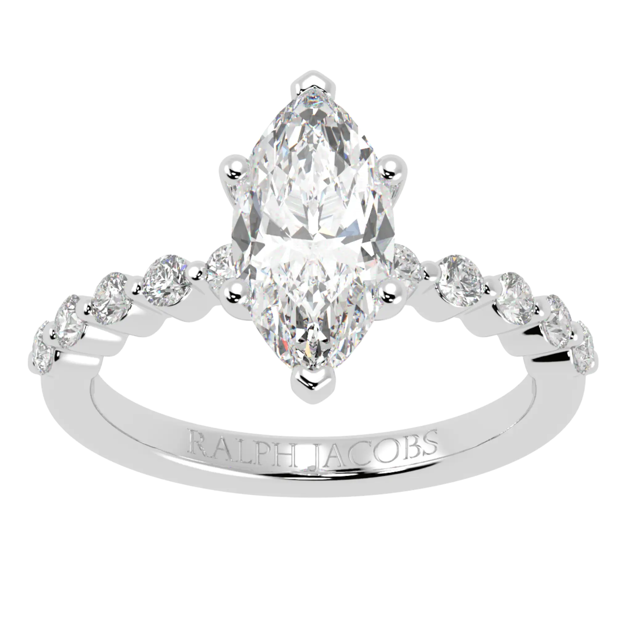 Bague de fiançailles Victoria en platine avec pierre d'accent | Forme marquise