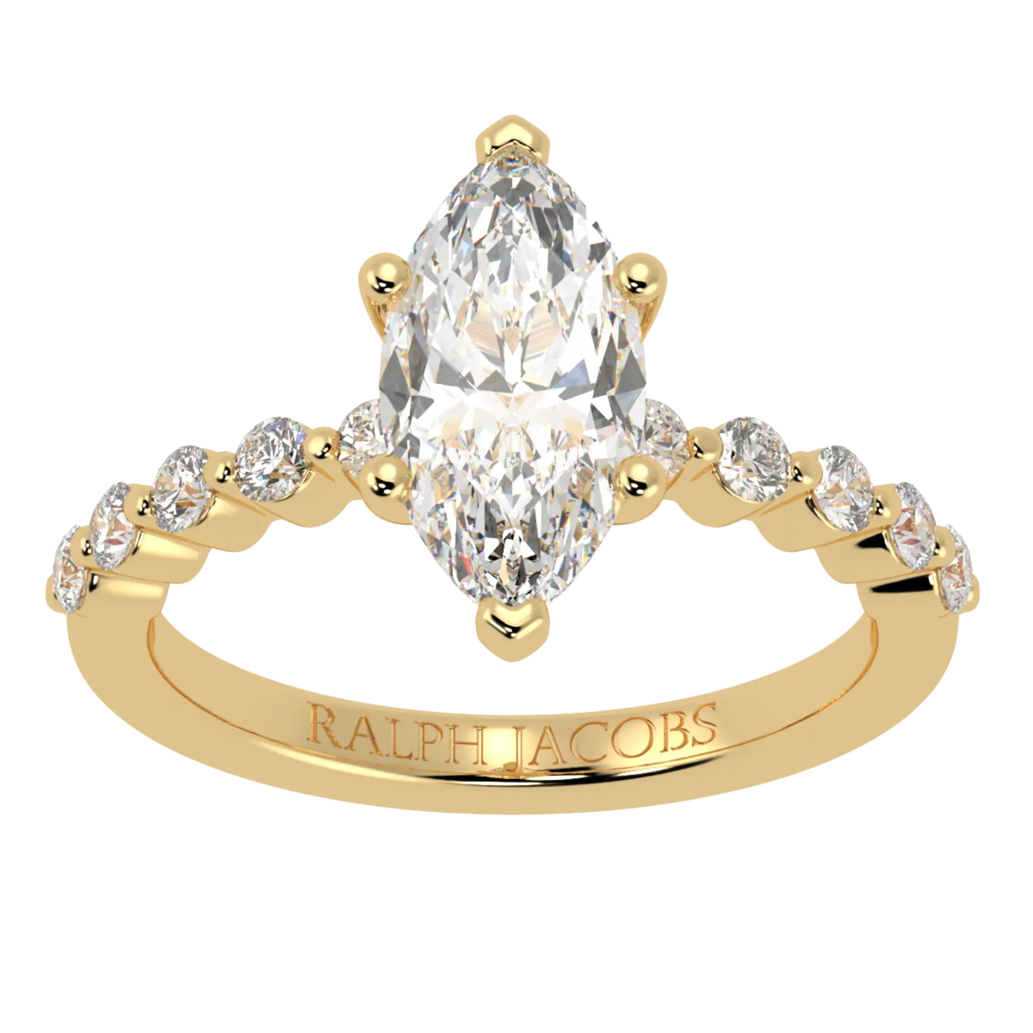 Victoria 9K Yellow Gold Accent Stone Engagement Ring | Marquise Shape