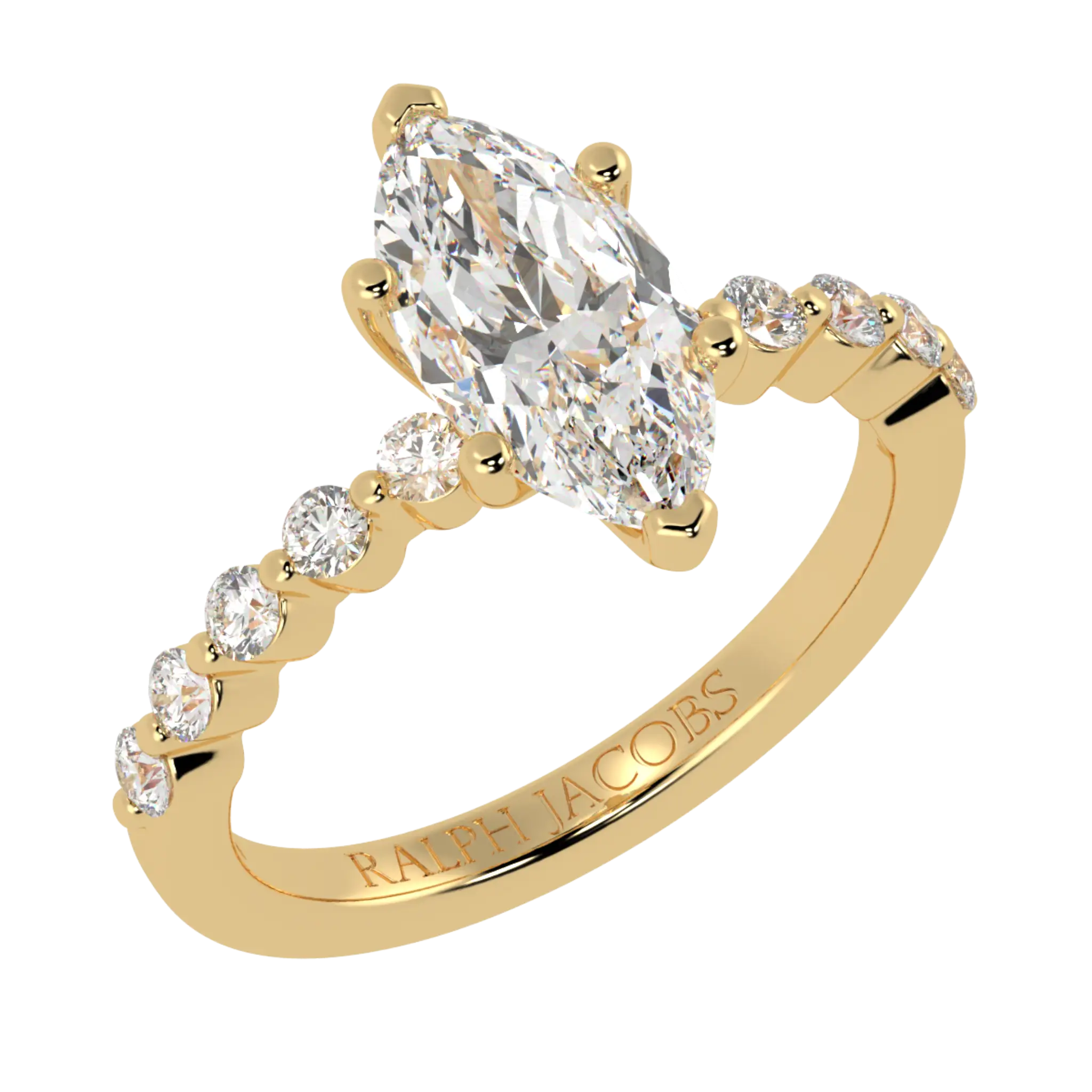 Victoria 9K Yellow Gold Accent Stone Engagement Ring | Marquise Shape