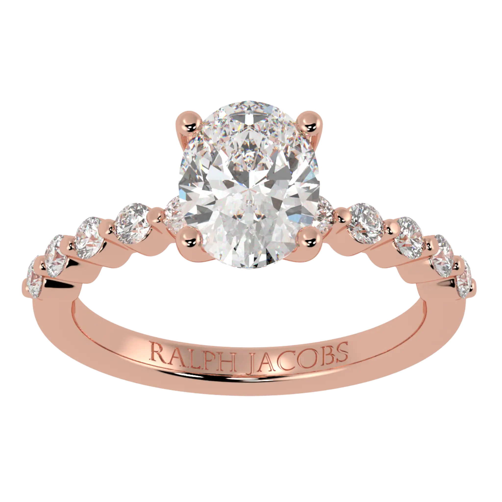 Bague de fiançailles Victoria en or rose 14 carats avec pierre d'accent | Forme ovale