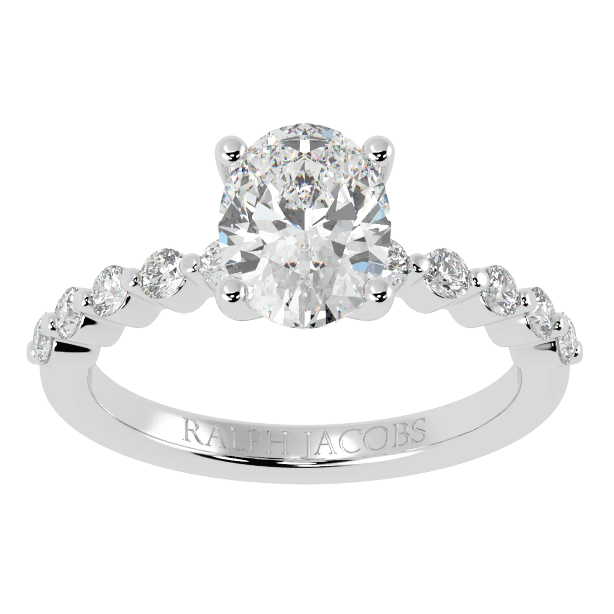 Victoria 9K White Gold Accent Stone Engagement Ring | Oval Shape