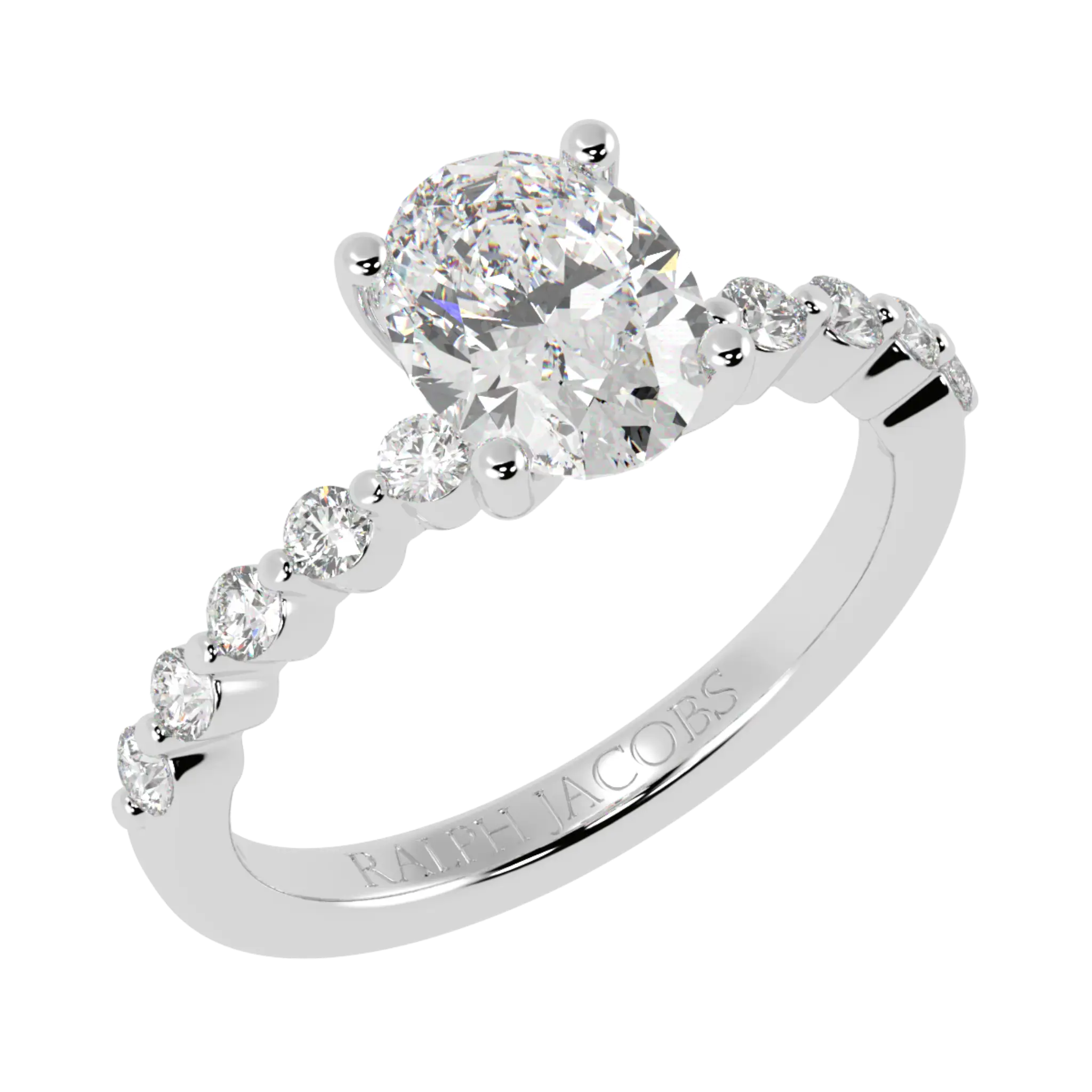 Victoria 9K White Gold Accent Stone Engagement Ring | Oval Shape