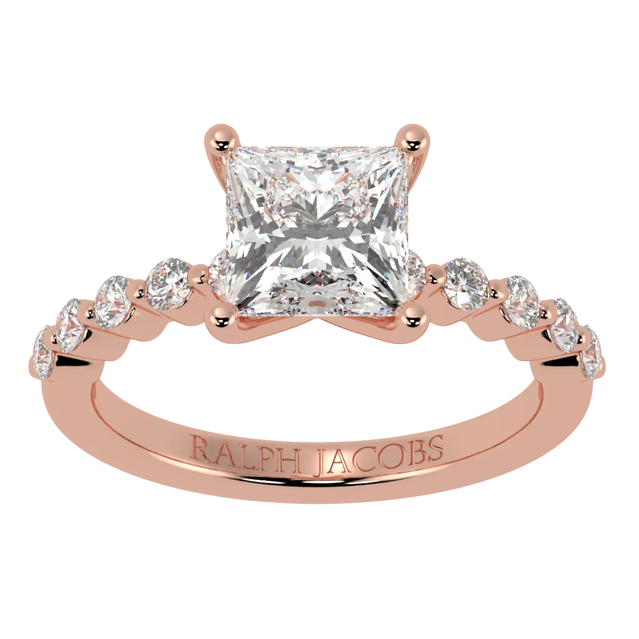 Victoria 14K Rose Gold Accent Stone Engagement Ring | Princess Shape