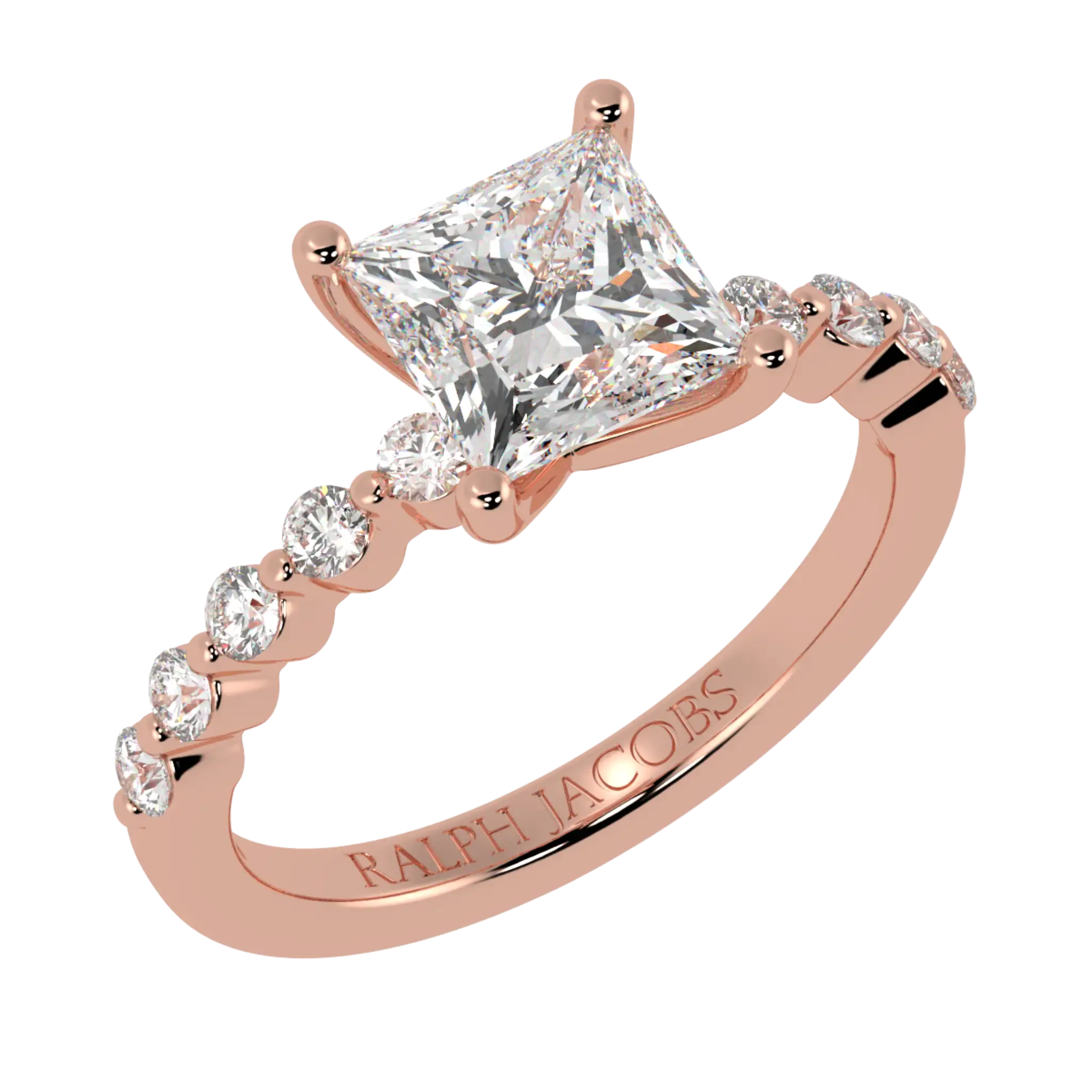 Victoria 14K Rose Gold Accent Stone Engagement Ring | Princess Shape