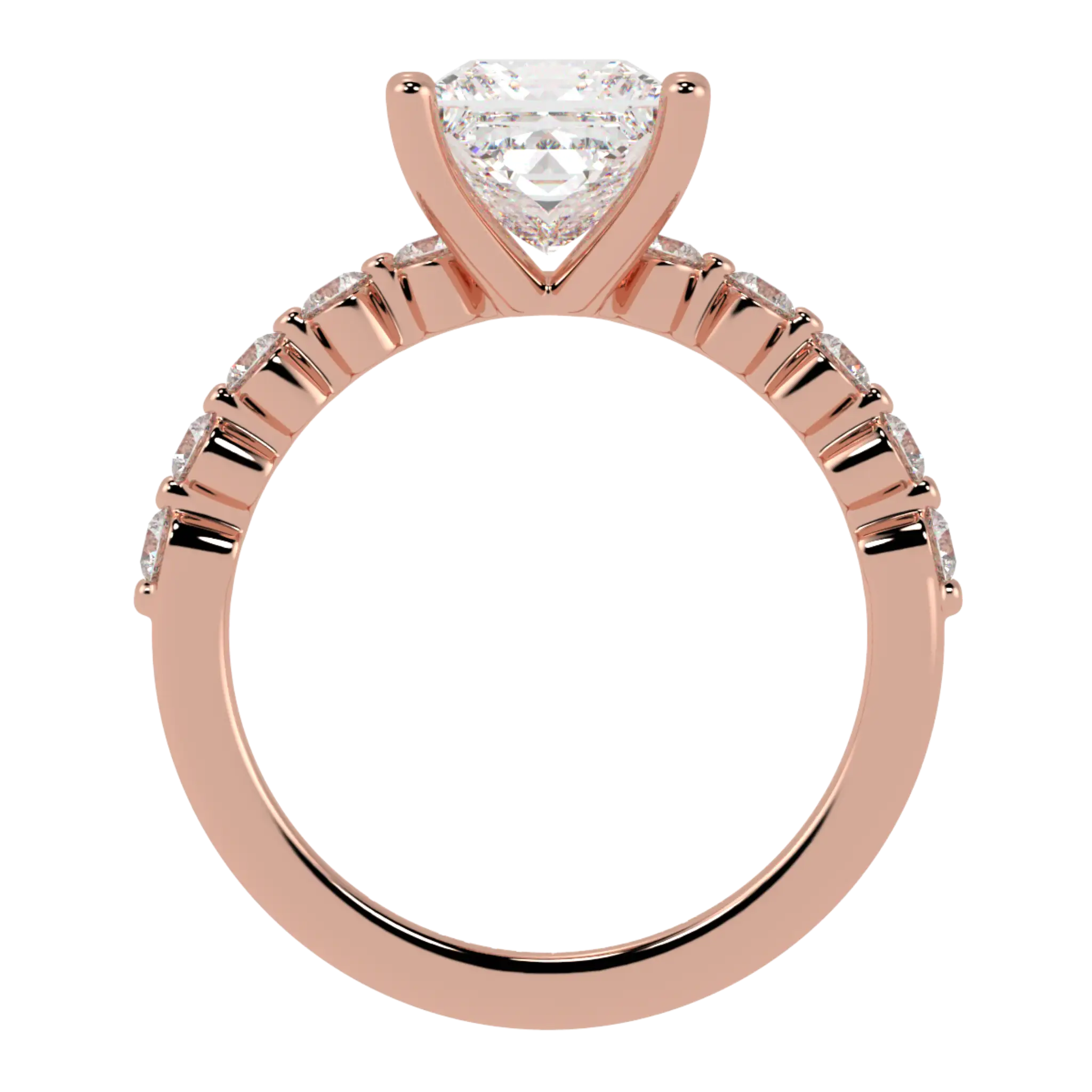 Bague de fiançailles Victoria en or rose 14 carats avec pierre d'accent | Forme princesse