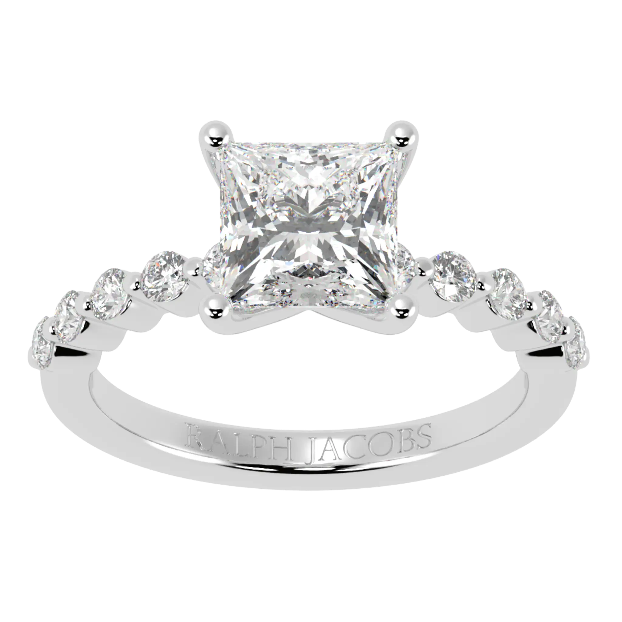 Victoria 9K White Gold Accent Stone Engagement Ring | Princess Shape