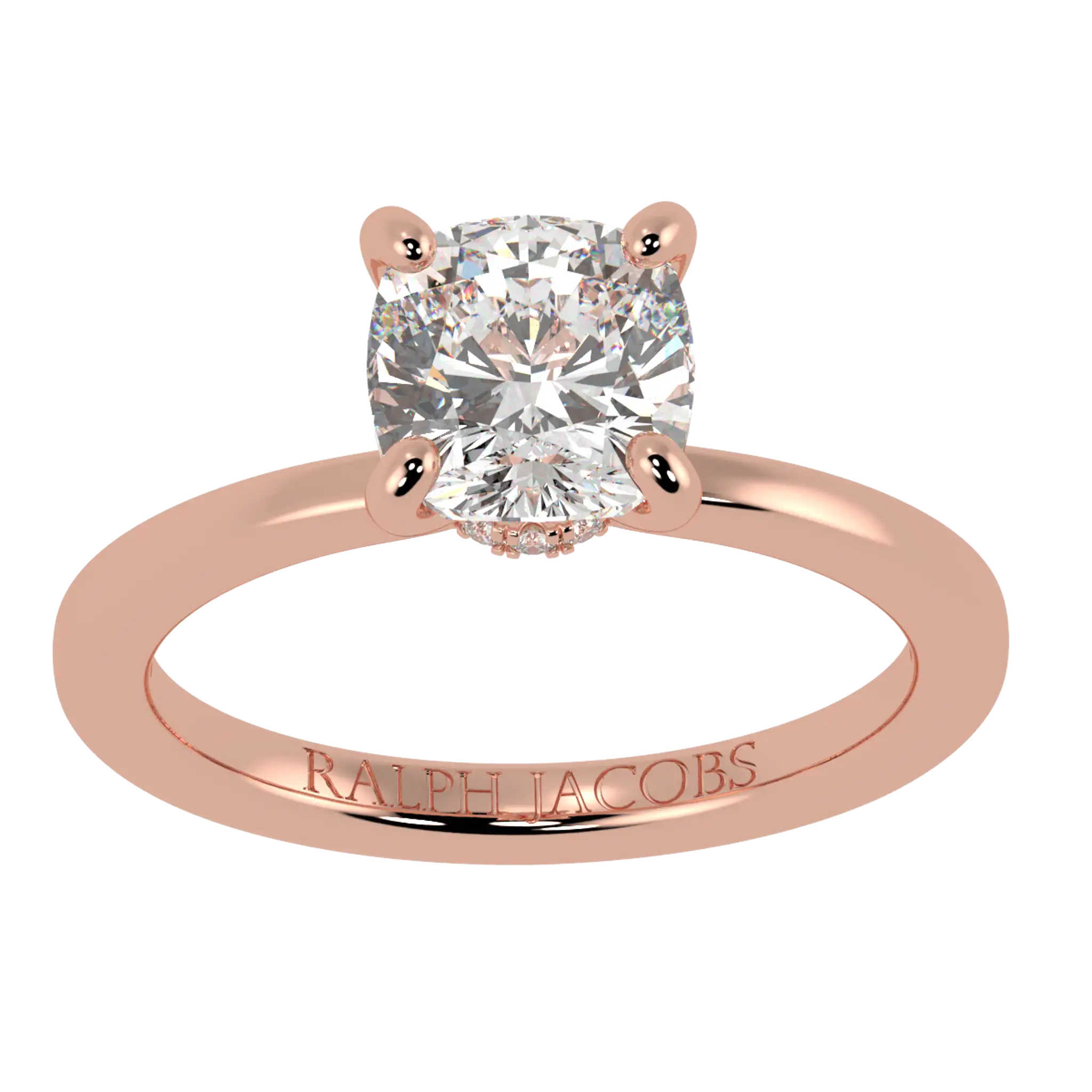 Bague de fiançailles en or rose 14 carats Raylee avec halo caché | Forme coussin