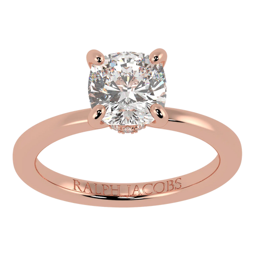 Raylee 14K Rose Gold Hidden Halo Engagement Ring | Cushion Shape