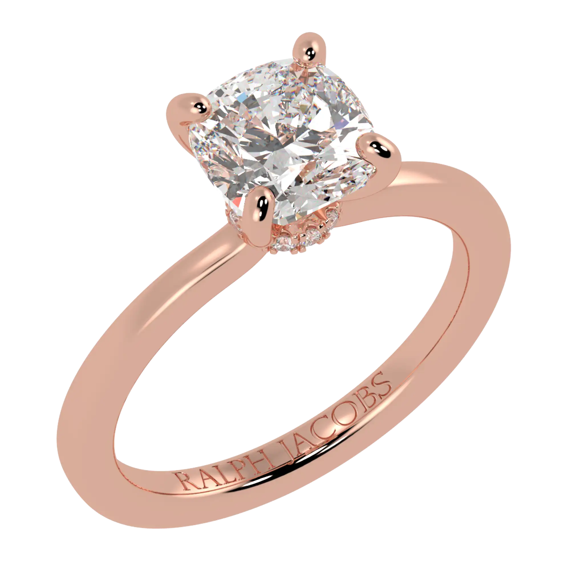 Raylee 14K Rose Gold Hidden Halo Engagement Ring | Cushion Shape